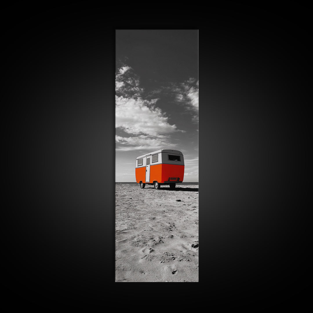 Coastal Camper Van, Beach Road Trip Art, Travel Lover Gift, Framed Canvas Print, Minimalist Seaside Decor, Van Life Wall Art, Entryway Art