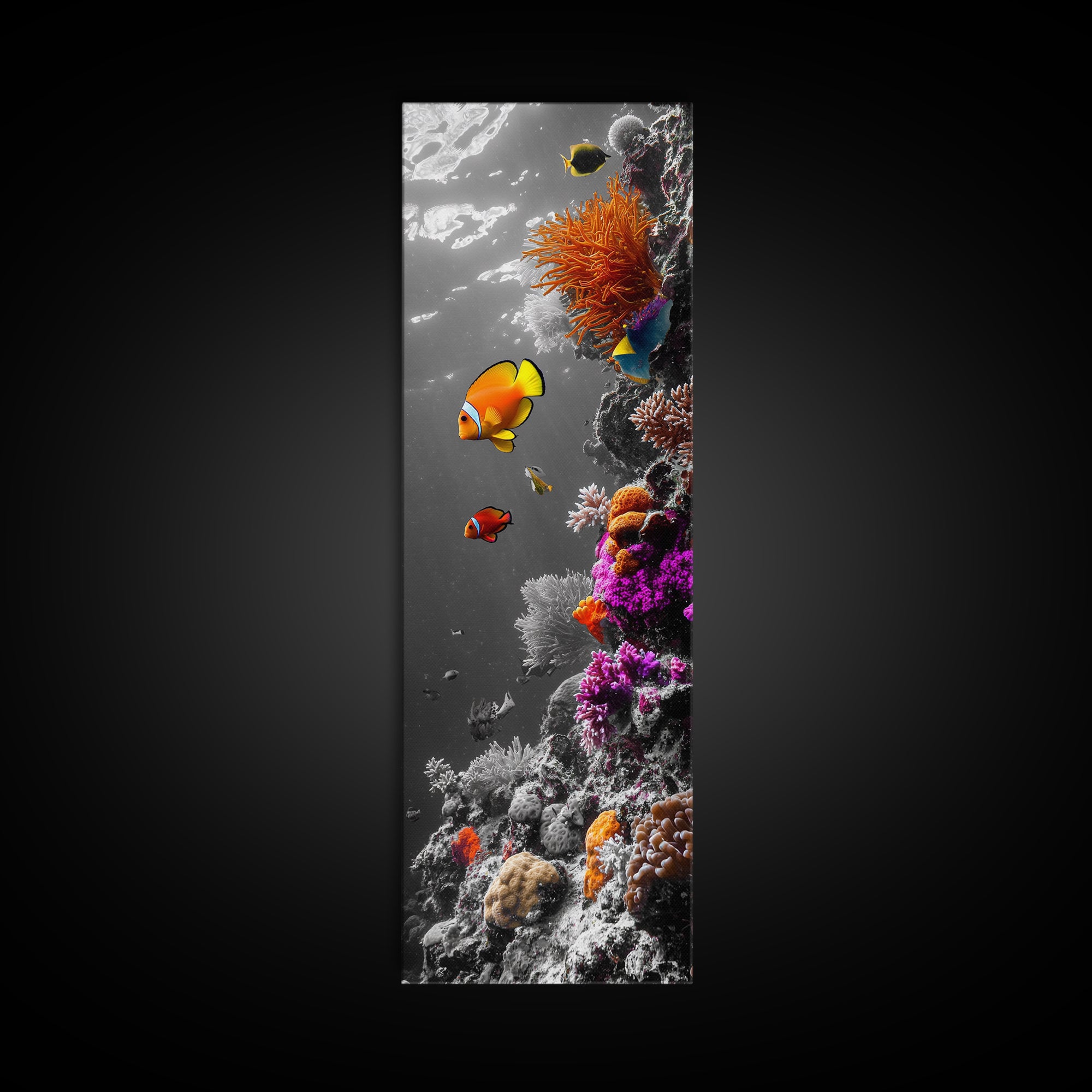 Clownfish Reef, Underwater Scene, Ocean Wall Decor, Coral Reef, Tropical Fish, Framed Canvas Print, Vibrant Bathroom Wall Art