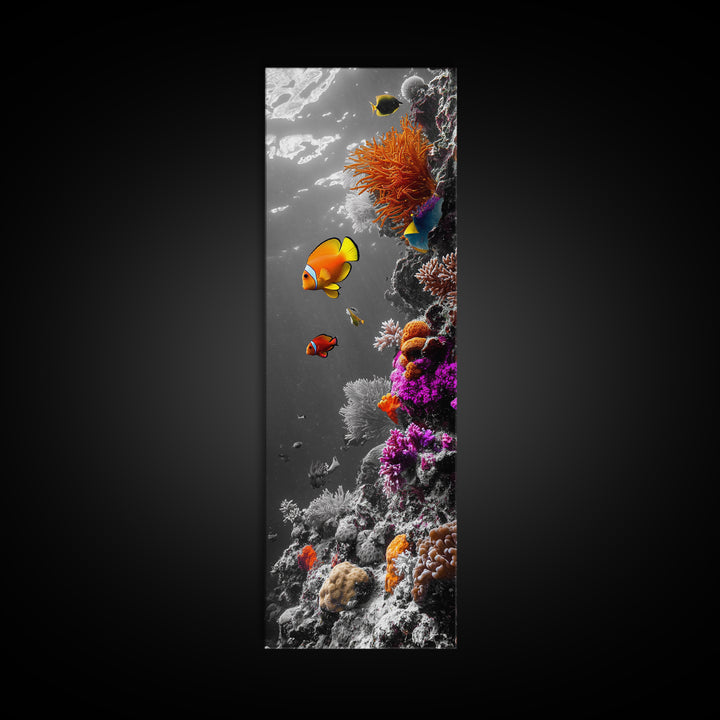 Clownfish Reef, Underwater Scene, Ocean Wall Decor, Coral Reef, Tropical Fish, Framed Canvas Print, Vibrant Bathroom Wall Art