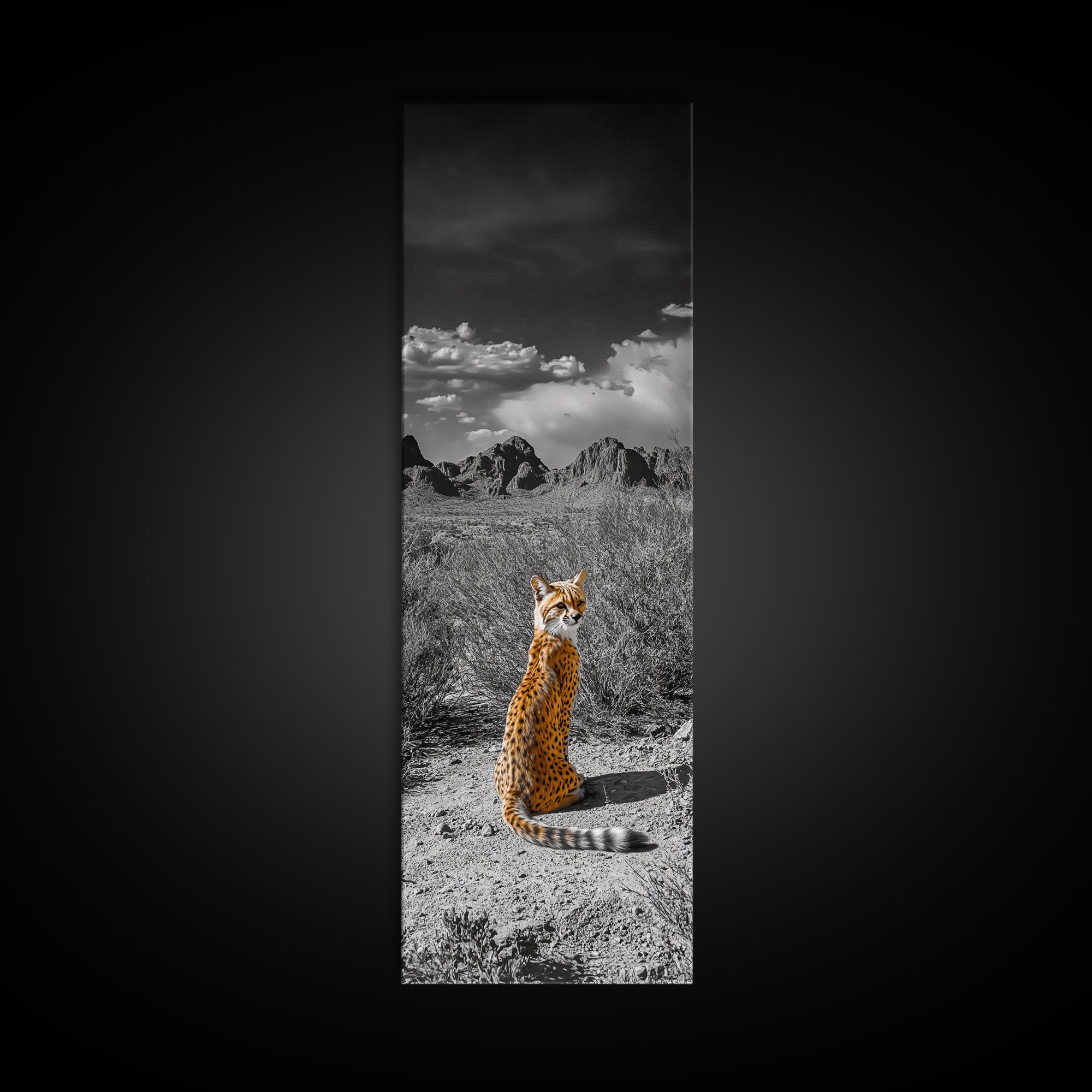 Wild Serval, Desert Cat, Savannah Wildlife, Majestic Predator, Framed Canvas Print, Safari Theme Living Room Wall Art, Modern Nature Decor