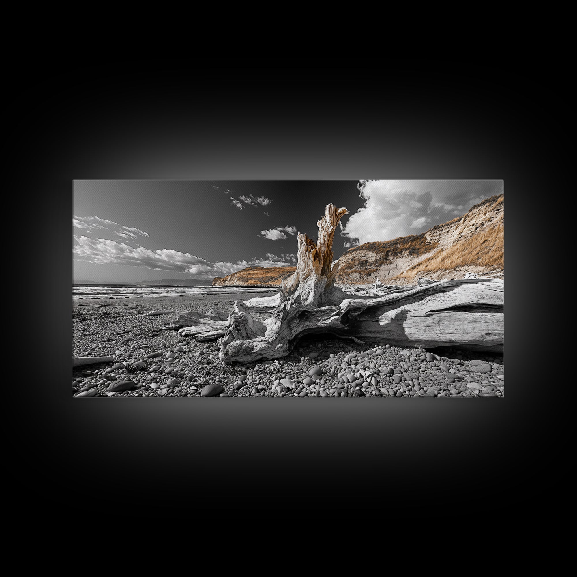 Coastal Driftwood, Beach Scene, Natural Texture, Modern Rustic, Framed Canvas Print, Neutral Tones, Office Wall Art, Coastal Vibe Decor