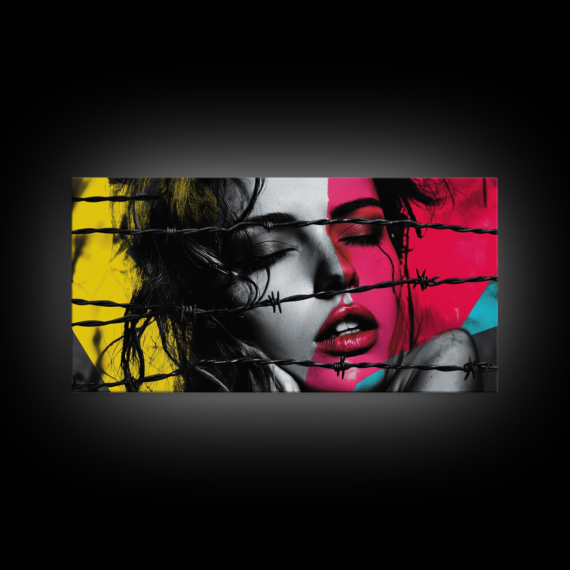 Barbed Beauty, Pop Art Woman, Bold Portrait, Emotional Wall Decor, Framed Canvas Print, Bedroom Wall Art, Modern Graffiti Style, Urban Pop