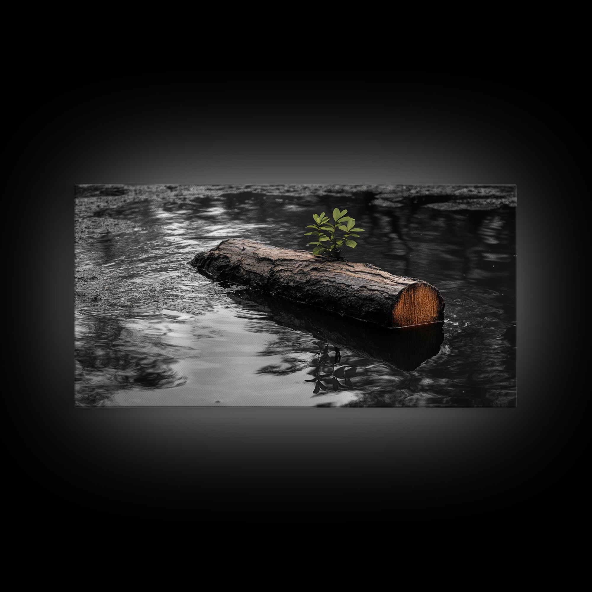 Nature Log, Life Grows, Floating Tree, Framed Canvas Print, Minimalist Growth Art, Nature Symbolism, Office Inspiration, Calm Wall Art