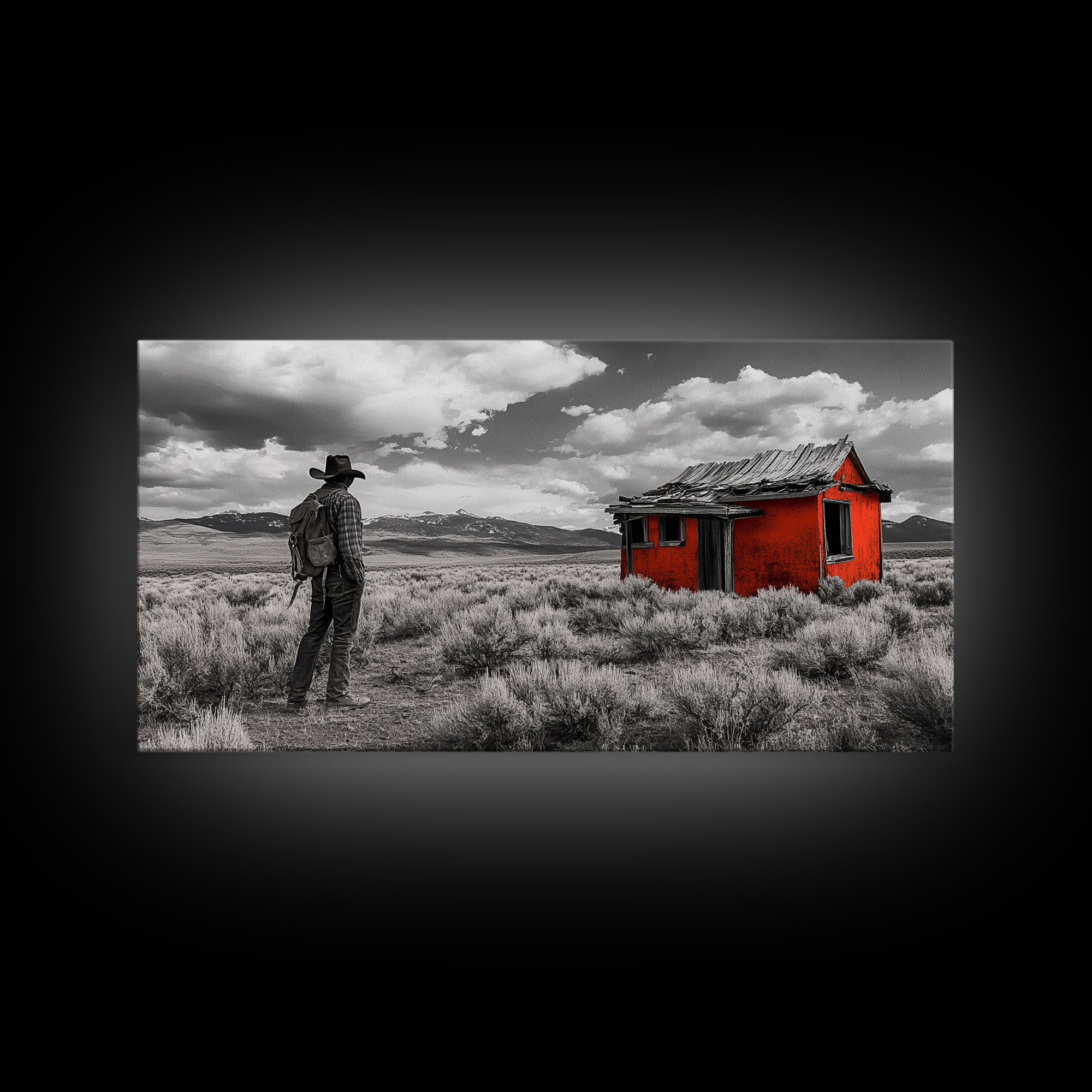 Cowboy Life, Red Shack, Desert Scene, American West, Canvas Print, Rustic Western Decor, Man Cave Wall Art, Adventure Aesthetic