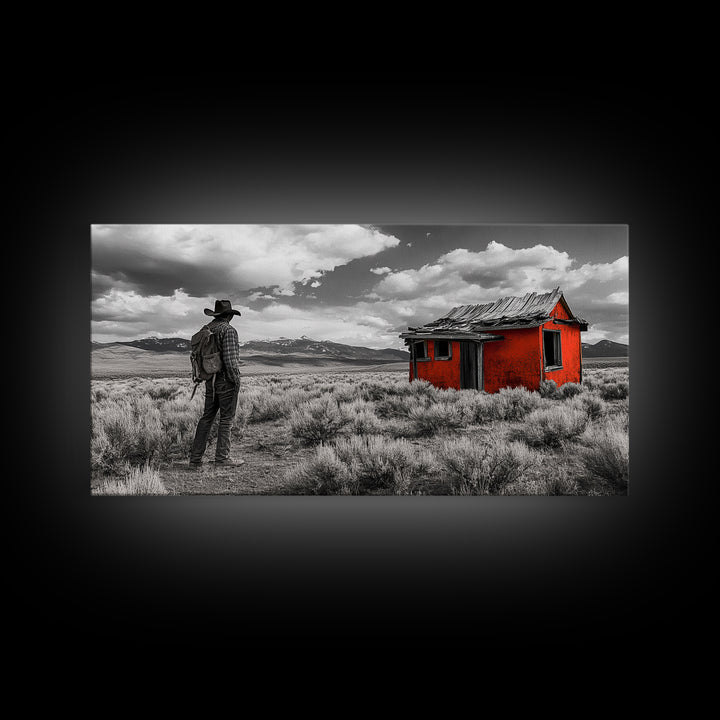 Cowboy Life, Red Shack, Desert Scene, American West, Canvas Print, Rustic Western Decor, Man Cave Wall Art, Adventure Aesthetic