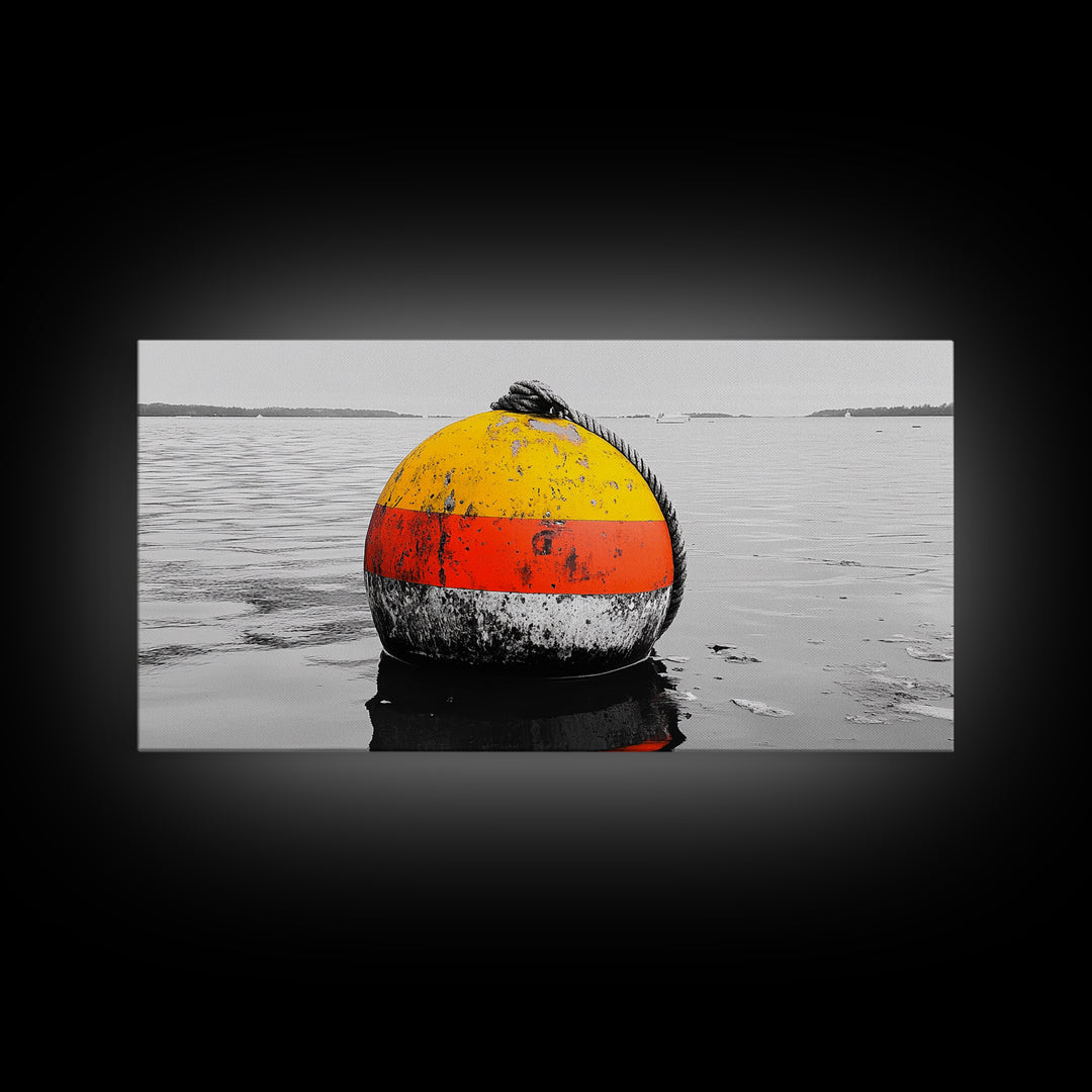 Buoy Pop, Marine Marker, Vibrant Sea, Nautical Life, Framed Canvas Print, Coastal Wall Art, Bathroom Decor, Bold Ocean Aesthetic
