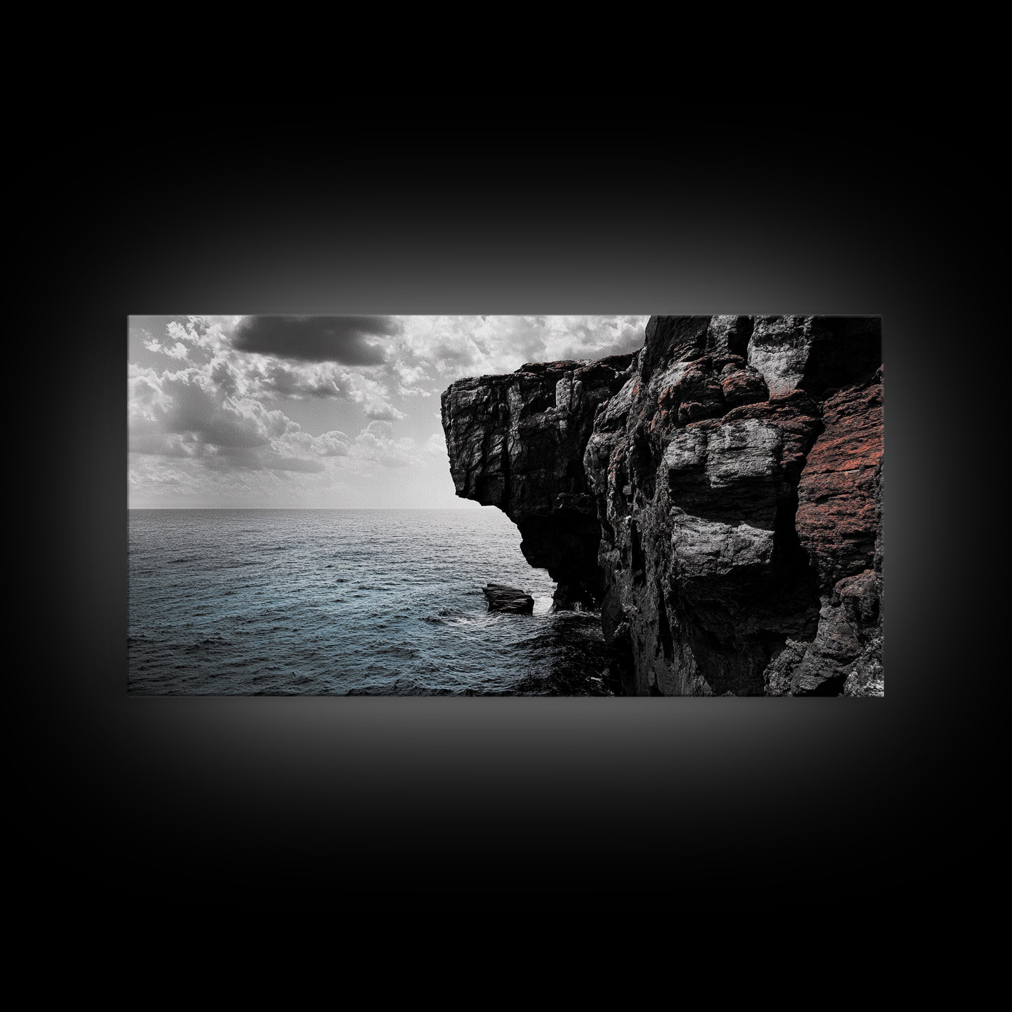 Cliff Edge, Ocean Drop, Moody Seascape, Dramatic Rock Face, Canvas Print modern landscape art, monochrome minimalist decor, bedroom wall art