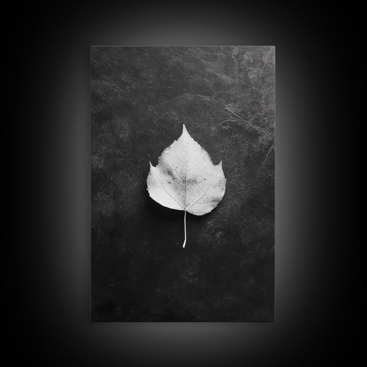 Monochrome Leaf, Nature Minimal, Still Life, Moody Art, Framed Canvas Print, Fall Wall Art, Kitchen Decor, Neutral Modern Aesthetic
