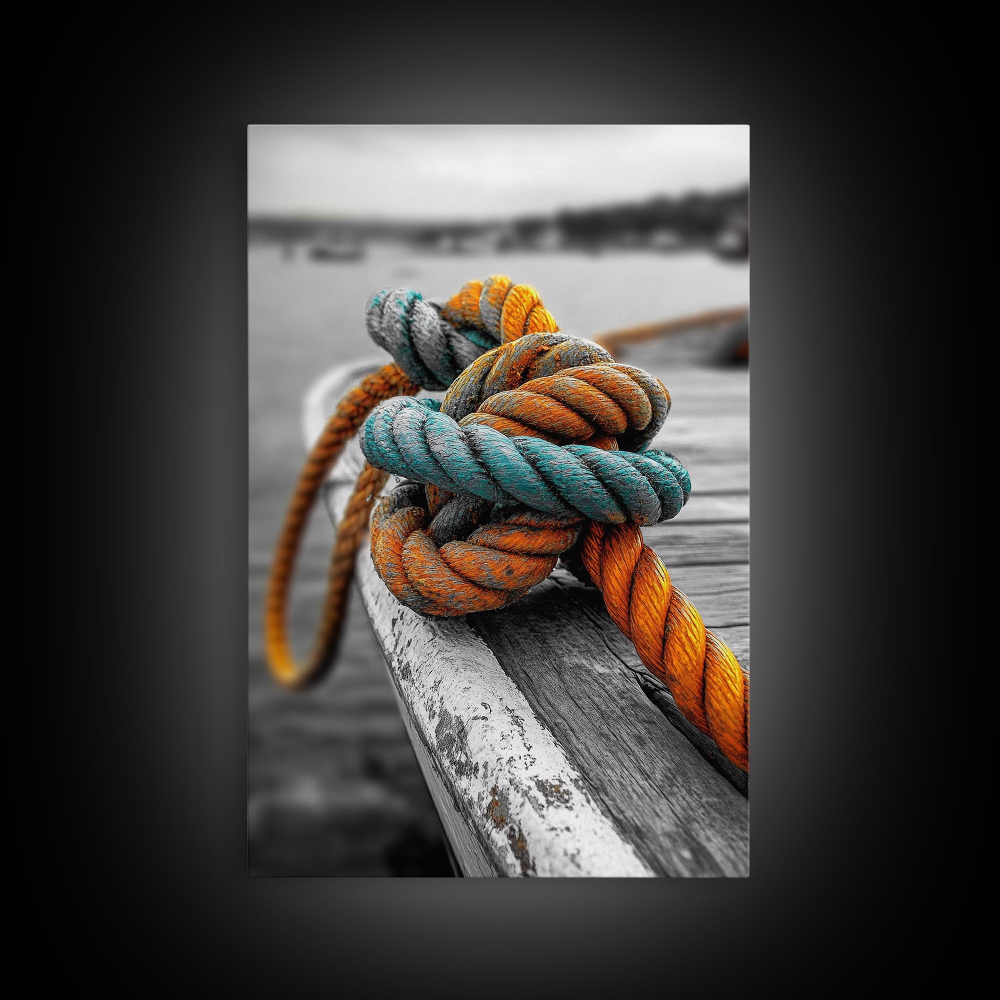 Nautical Rope, Boat Knot, Harbor Texture, Rustic Detail, Framed Canvas Print, Coastal Kitchen Art, Marine Decor, Boho Nautical Style