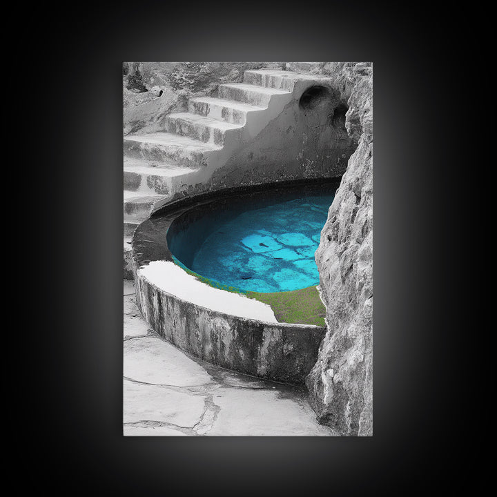 Blue Spring, Natural Oasis, Stone Pool, Canvas Print, Spa Bathroom Wall Art, Tranquil Escape, Minimalist Water Photography, Zen Vibes