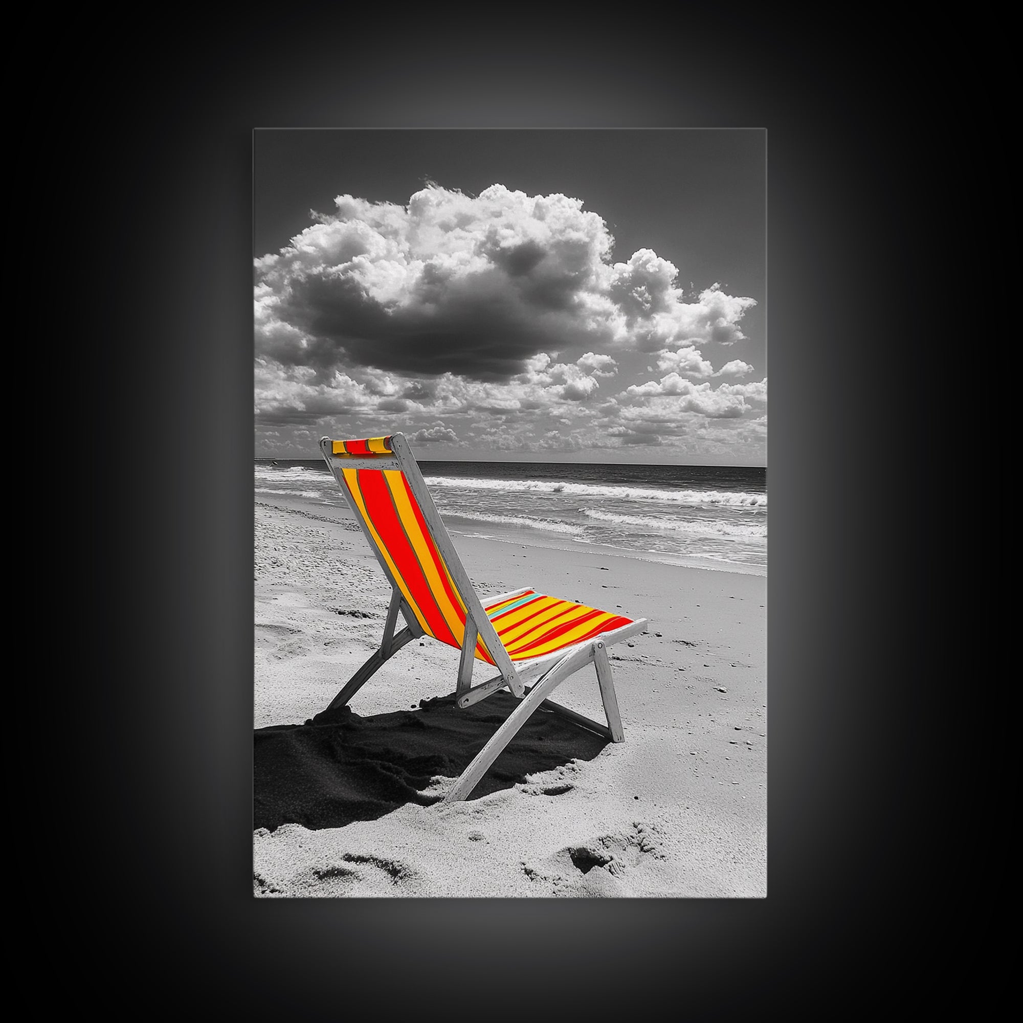 Beach Chair Alone, Tropical Vibes, Color Pop Seaside, Framed Canvas Print, Coastal Wall Art, Summer Decor, Relaxation Room Art