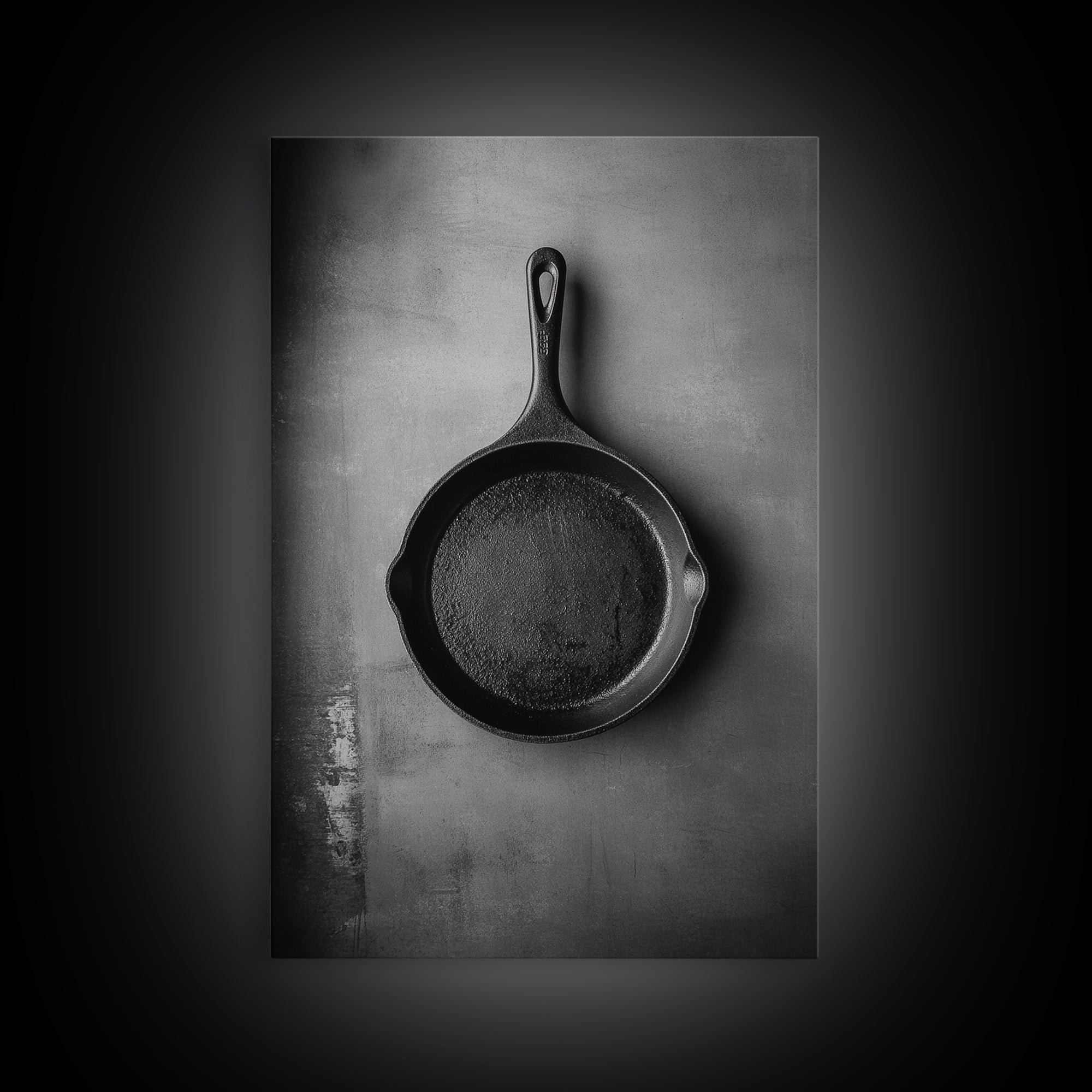 Cast Iron Pan, Rustic Kitchen, Black White Still Life, Framed Canvas Print, Kitchen Wall Art, Farmhouse Cooking Decor, Chef Gift Idea