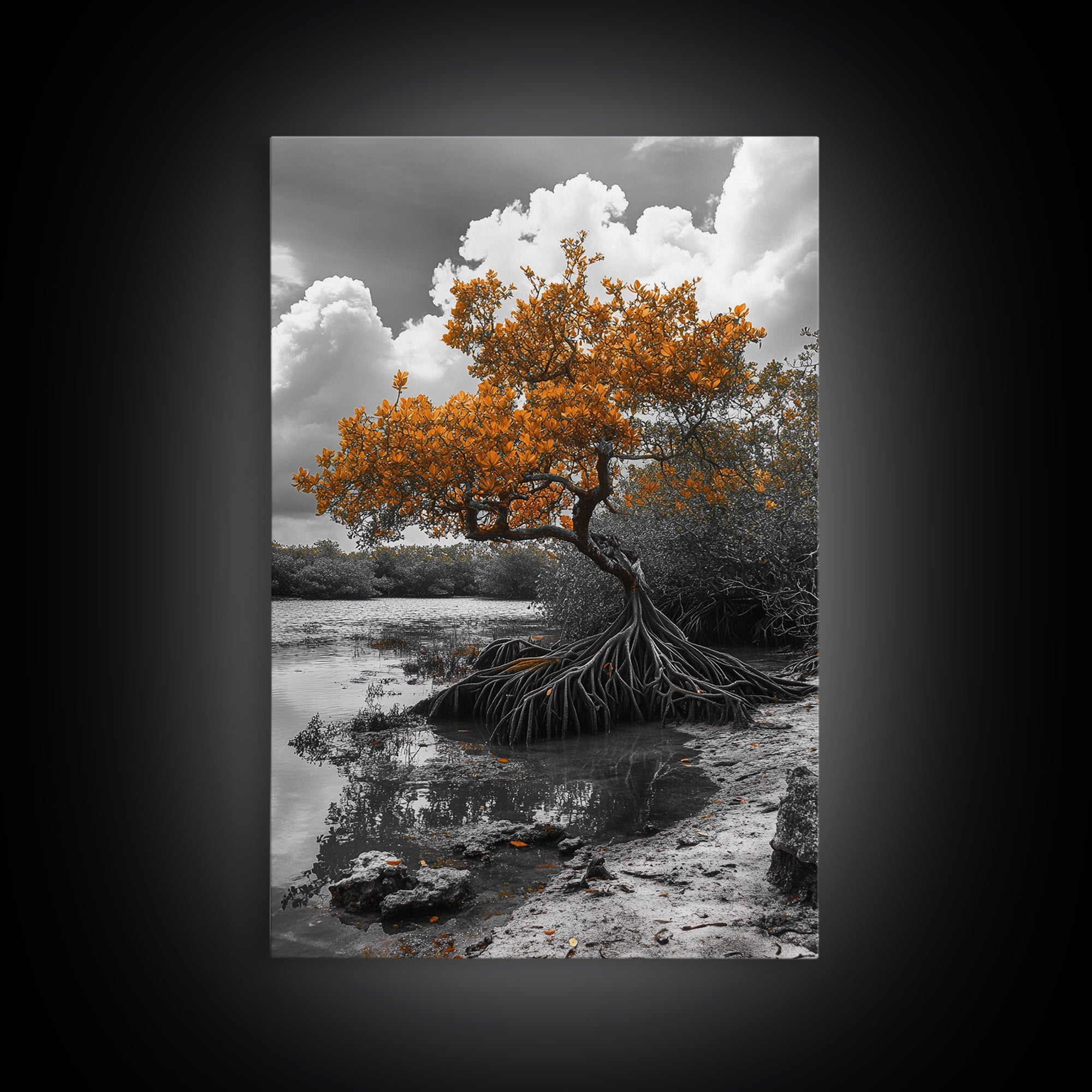 Mangrove Tree, Coastal Roots, Swamp Nature, Fall Tones Canvas Print, Tropical Wetlands Wall Art, Earthy Living Room Decor, Moody Art