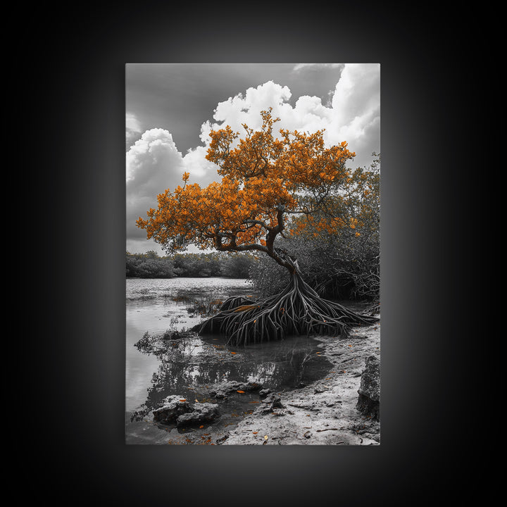 Mangrove Tree, Coastal Roots, Swamp Nature, Fall Tones Canvas Print, Tropical Wetlands Wall Art, Earthy Living Room Decor, Moody Art