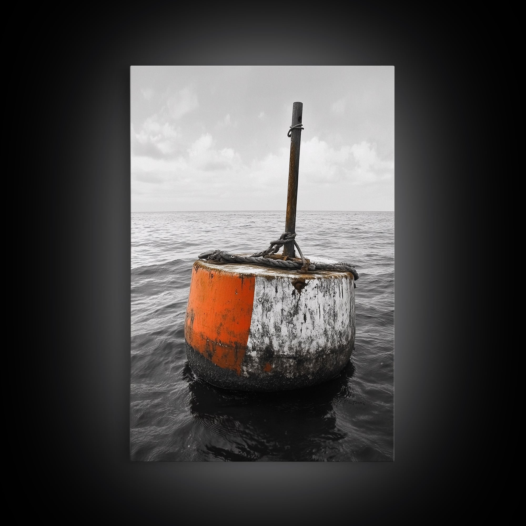 Ocean Buoy Art, Nautical Minimalism, Coastal Wall Decor, Industrial Seascape, Framed Canvas Print, Rustic Ocean Art, Bathroom Wall Art