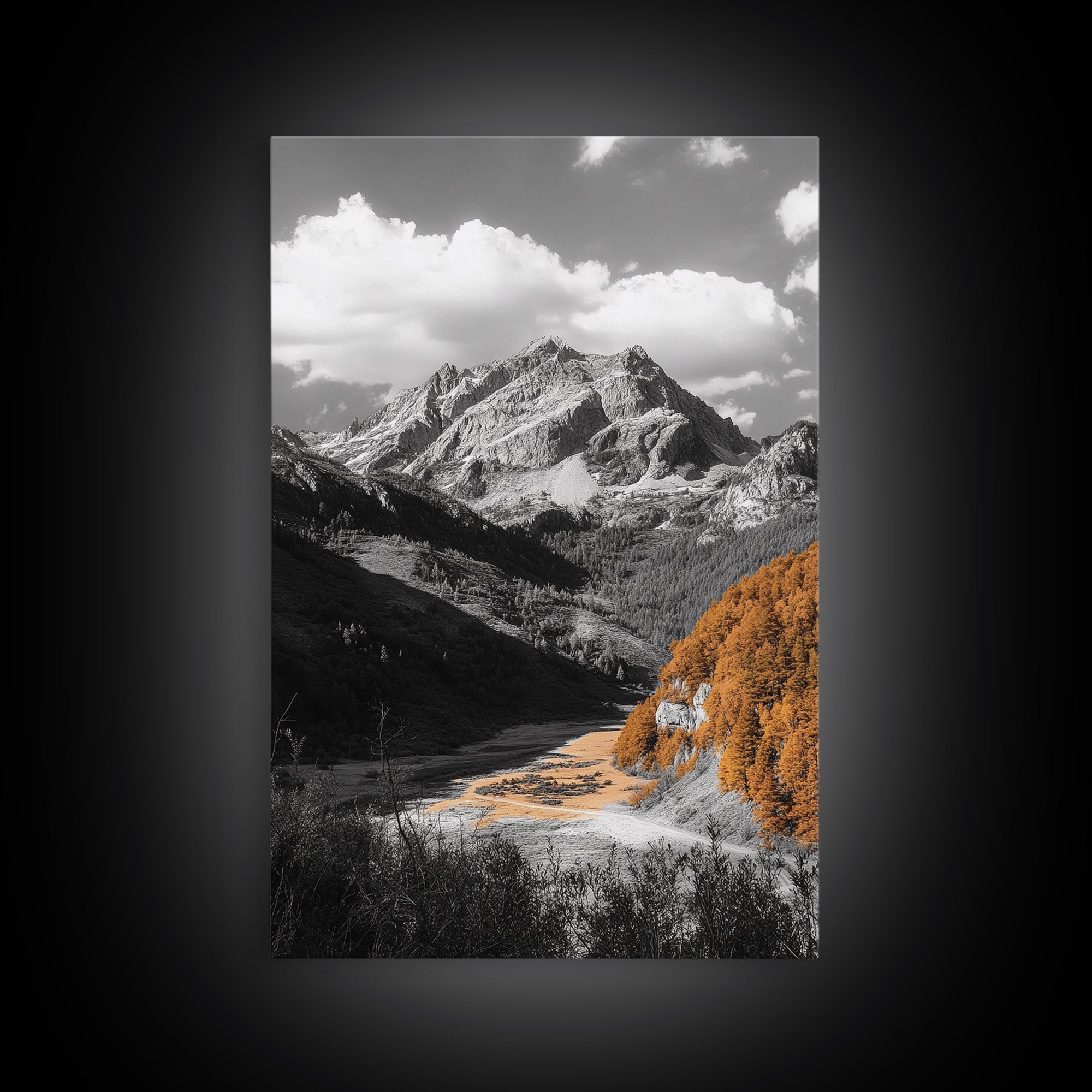 Autumn Valley Glow, Mountain View, Fall Landscape Photography, Framed Canvas Print, Living Room Wall Art, Rustic Farmhouse Style