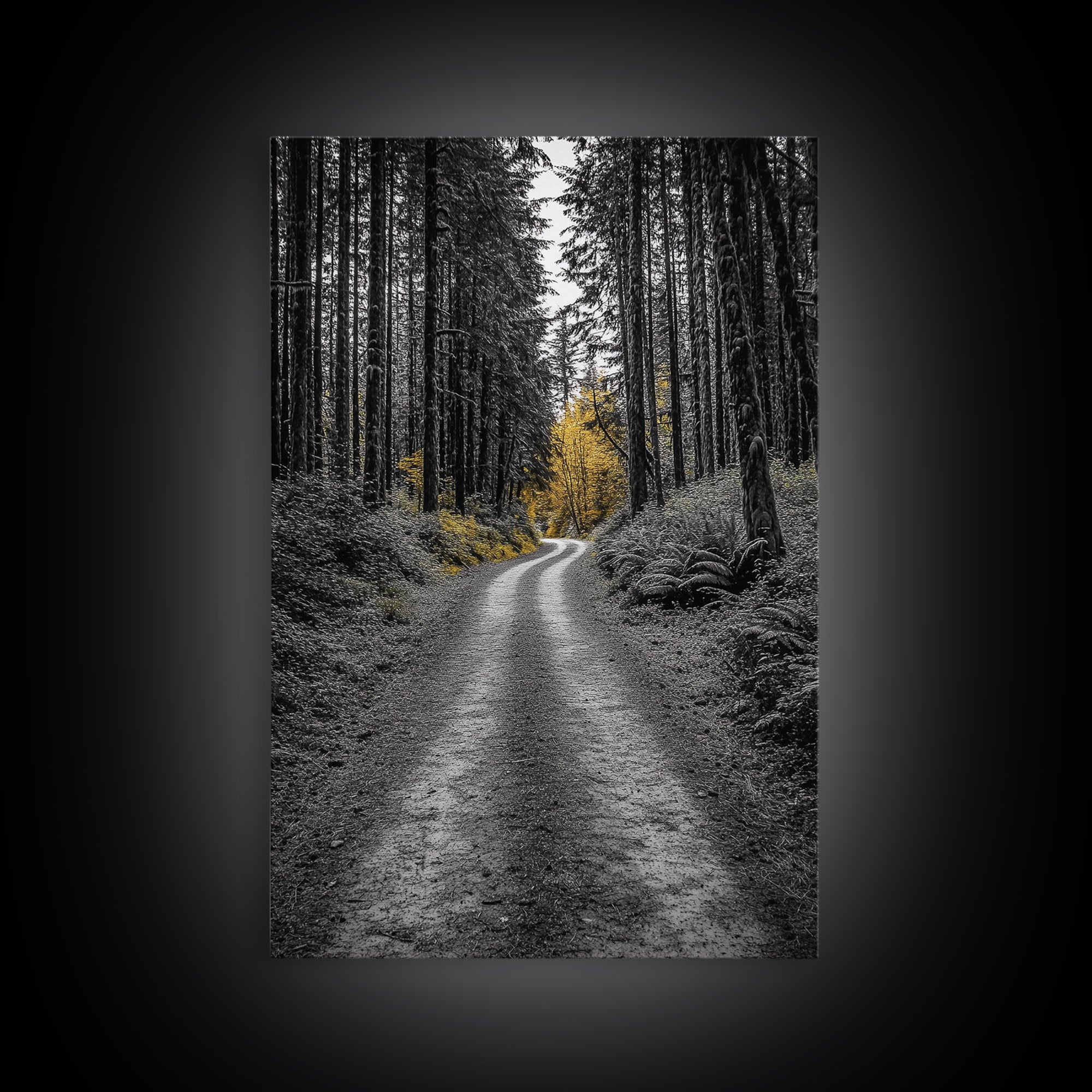 Forest Path, Yellow Trees, Autumn Trail, Framed Canvas Print, Fall Wall Art, Woodland Nature Decor, Cozy Home Accent, Entryway Artwork