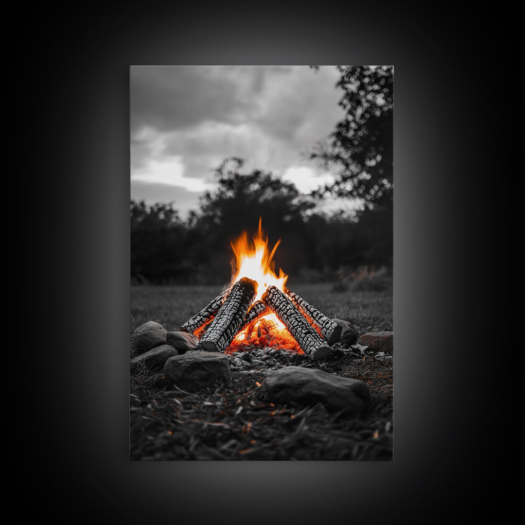 Firewood Blaze, Autumn Campfire, Outdoor Canvas Print, Cozy Cabin Wall Art, Rustic Nature Decor, Adventure Wall Accent
