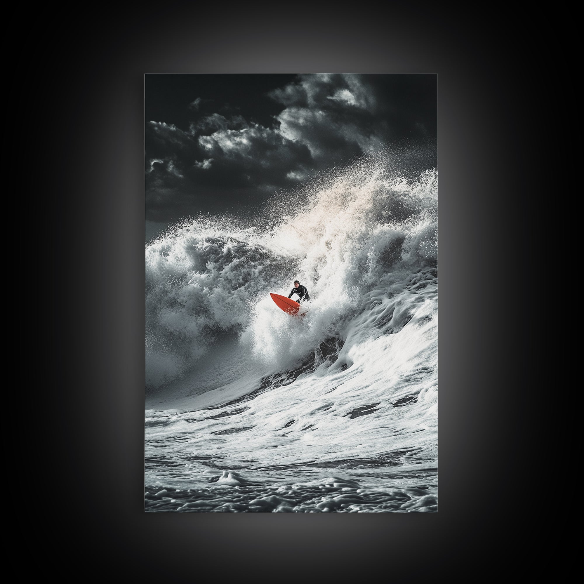 Surfer Wave, Ocean Power, Extreme Sports Art, Framed Canvas Print, Beach House Decor, Surfing Wall Art, Coastal Adventure Scene