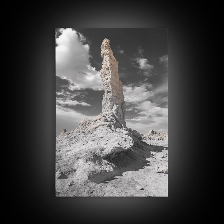 Rock Spire, Desert Monument, Sky Landscape, Framed Canvas Print, Modern Nature Wall Art, Earth Tones Decor, Minimalist Desert Art