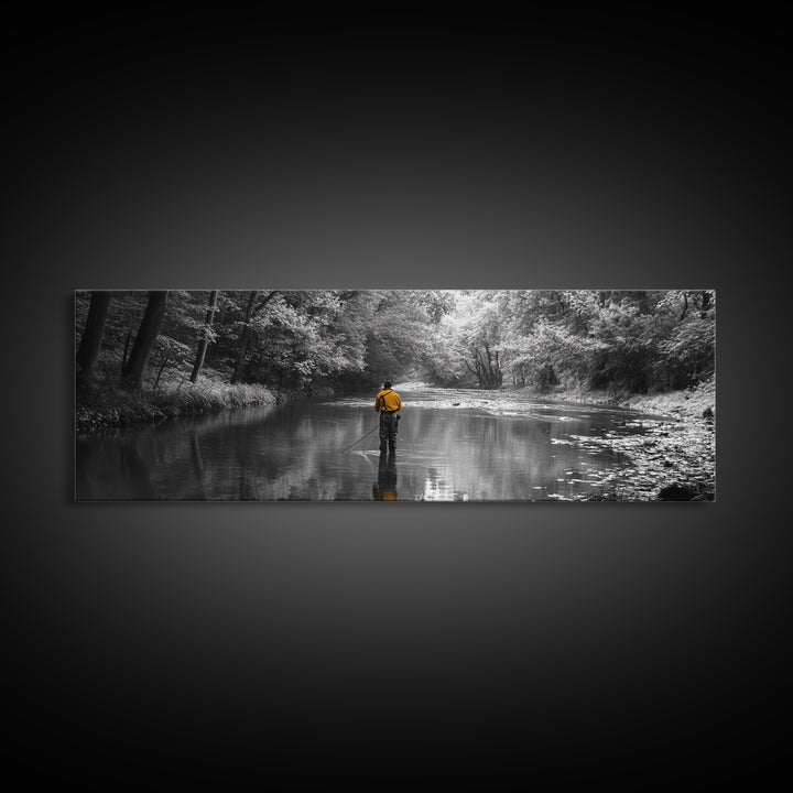 Autumn Fly Fishing, Yellow Jacket River Scene, Framed Canvas Print, Rustic Home Decor, Fisherman Gift, Nature Photography, Cabin Wall Art