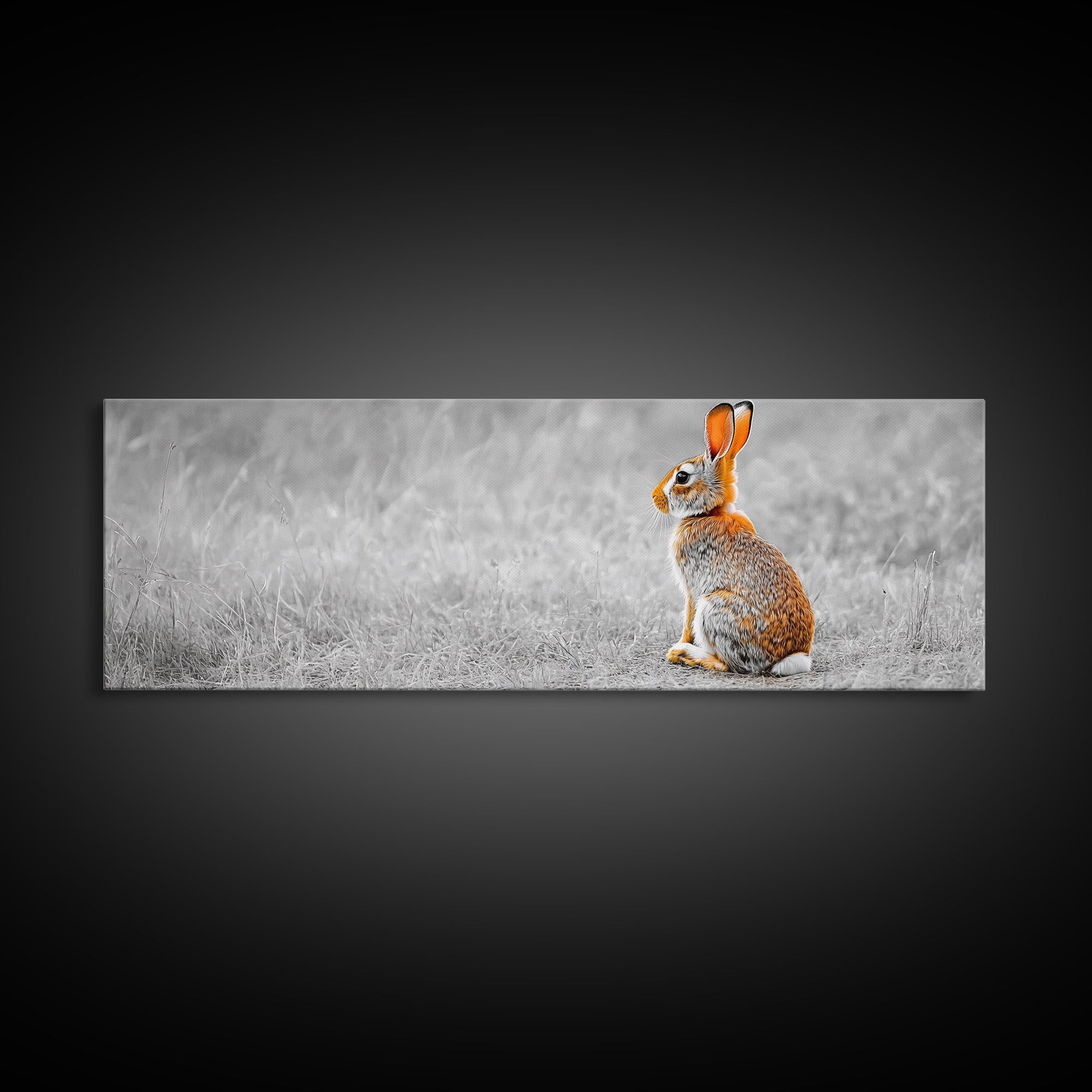 Orange Rabbit, Grass Field, Whimsical Nature, Framed Canvas Print, kids room wall art, nursery animal print, neutral nursery, woodland boho