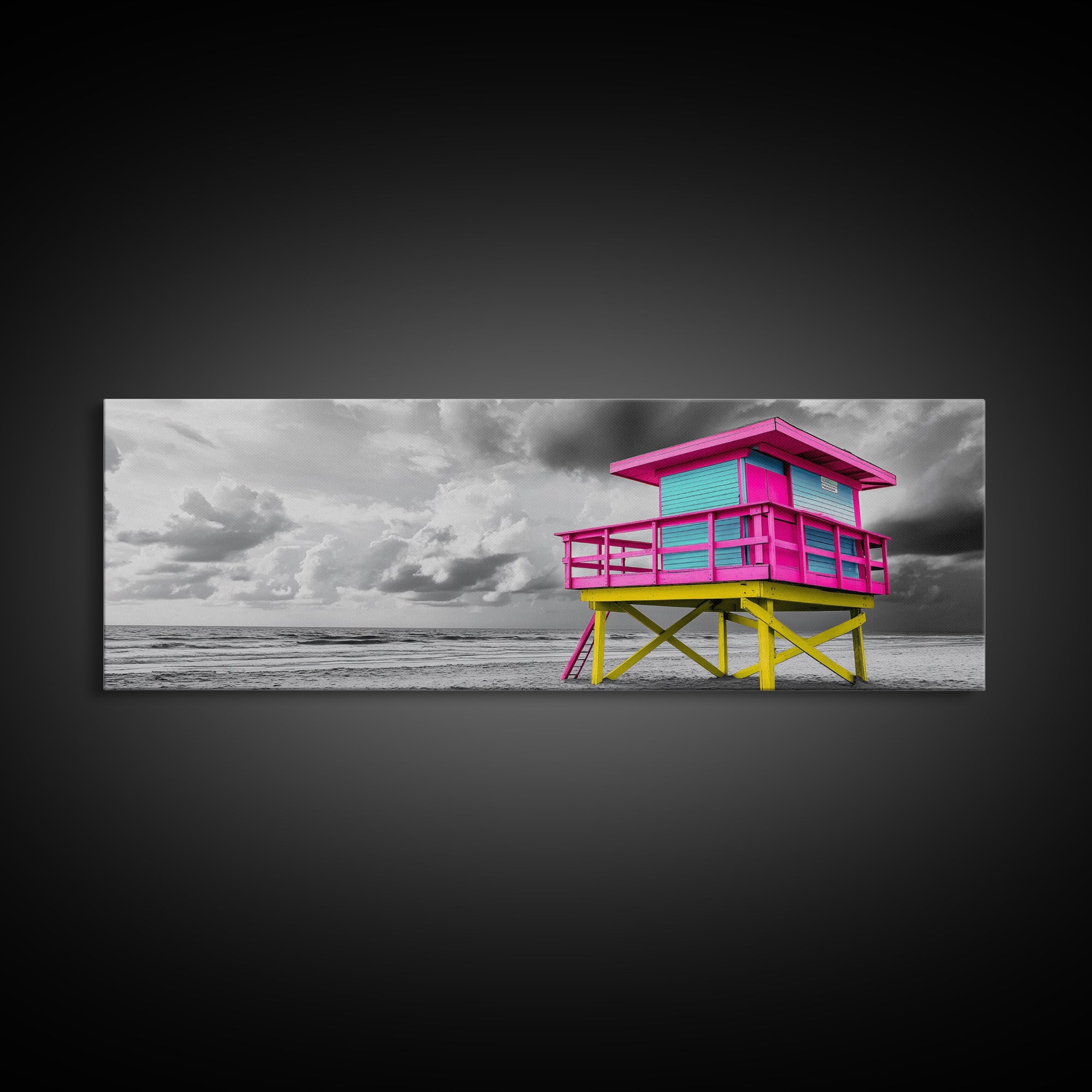 Miami Lifeguard Tower, Vibrant Beach Hut, Pink Yellow Blue, Canvas Print, Coastal Pop Art, Teen Room Decor, Colorful Summer Wall Art