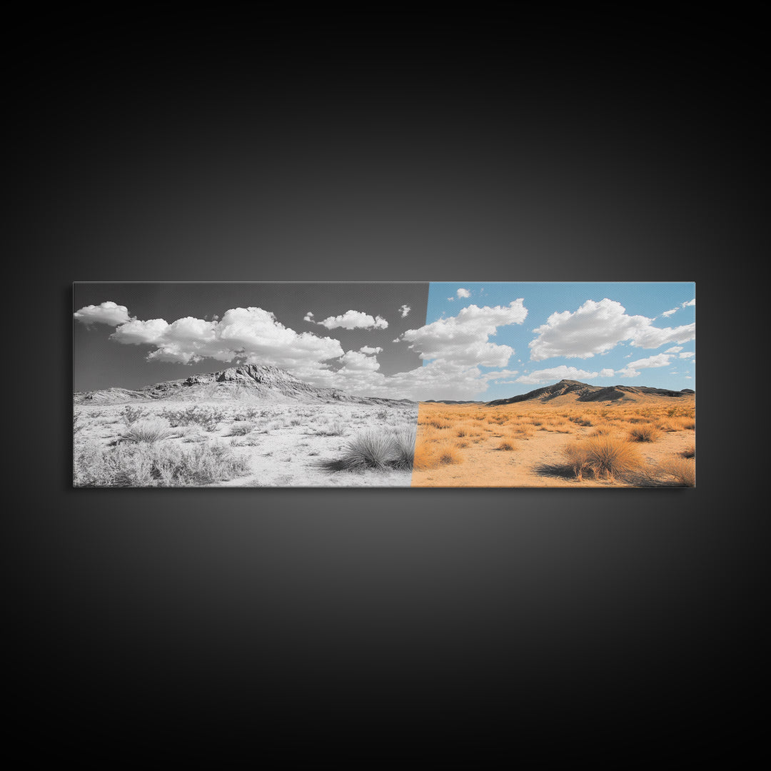 Desert Split, Before and After, Landscape Transformation, Canvas Print, modern western wall art, minimalist nature photography