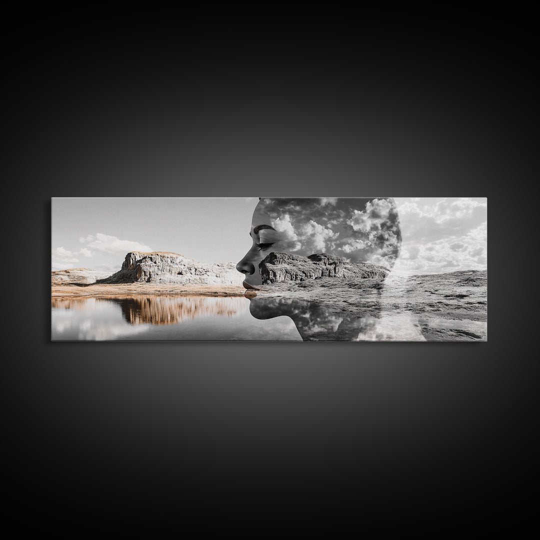 Desert Mirage, Double Exposure, Nature Portrait, Moody Art, Framed Canvas Print, Surreal Landscape, Boho Wall Art, Bedroom Decor