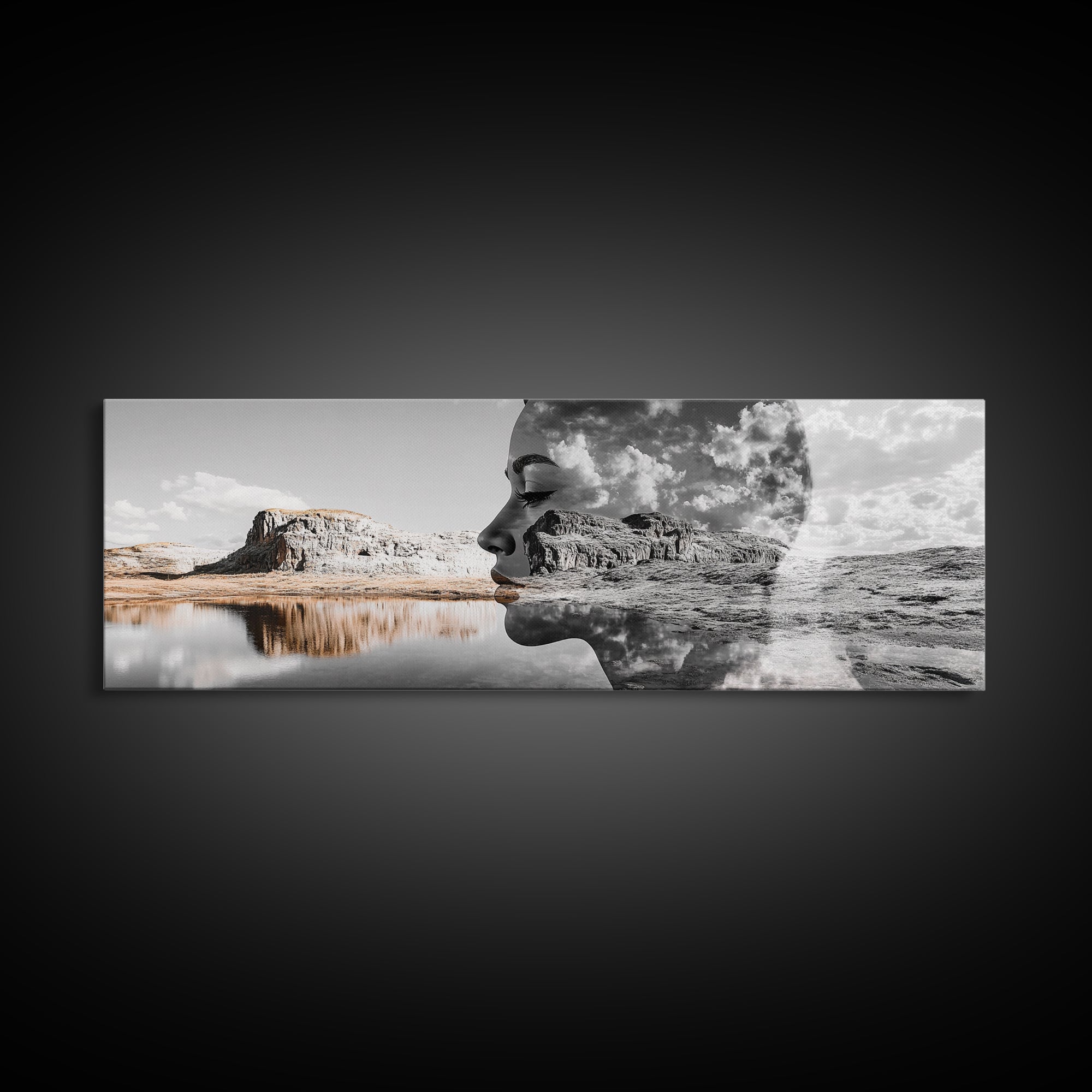 Desert Mirage, Double Exposure, Nature Portrait, Moody Art, Framed Canvas Print, Surreal Landscape, Boho Wall Art, Bedroom Decor