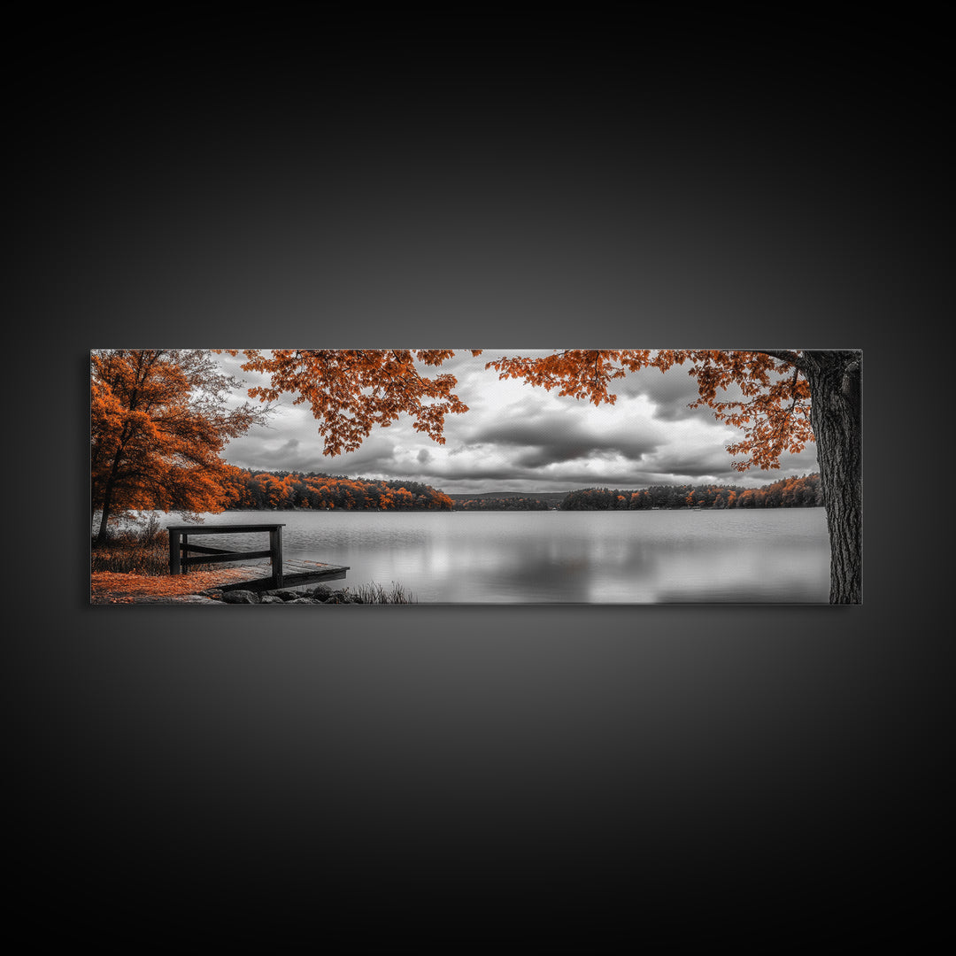 Autumn Trees, Lakeside Peace, Fall Foliage, Tranquil View, Framed Canvas Print, Fall Wall Art, Cabin Decor, Cozy Living Room Art