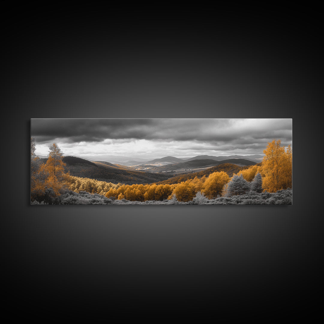 Fall Hills, Autumn Forest, Moody Landscape, Rolling Mountains, Framed Canvas Print, Cabin Wall Art, Nature Photography, Cozy Home Decor