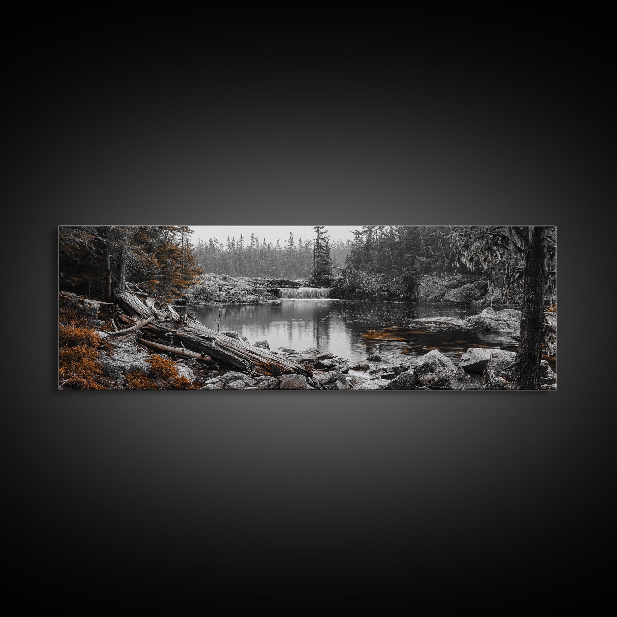 Waterfall Serenity, Autumn Forest Print, Tranquil Landscape, Framed Canvas Print, Nature Lover Gift, Cozy Living Room or Office Decor