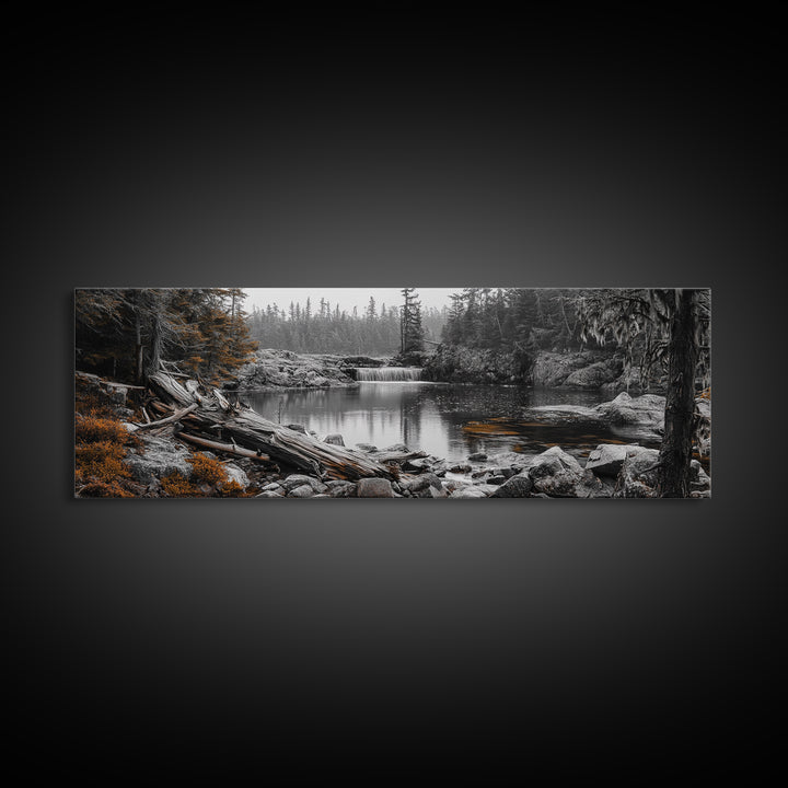 Waterfall Serenity, Autumn Forest Print, Tranquil Landscape, Framed Canvas Print, Nature Lover Gift, Cozy Living Room or Office Decor