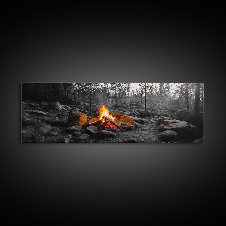Campfire Heat, Forest Light, Autumn Fire, Nature Glow, Canvas Print, Rustic Wall Art, Cabin Living Decor, Outdoor Adventure Style