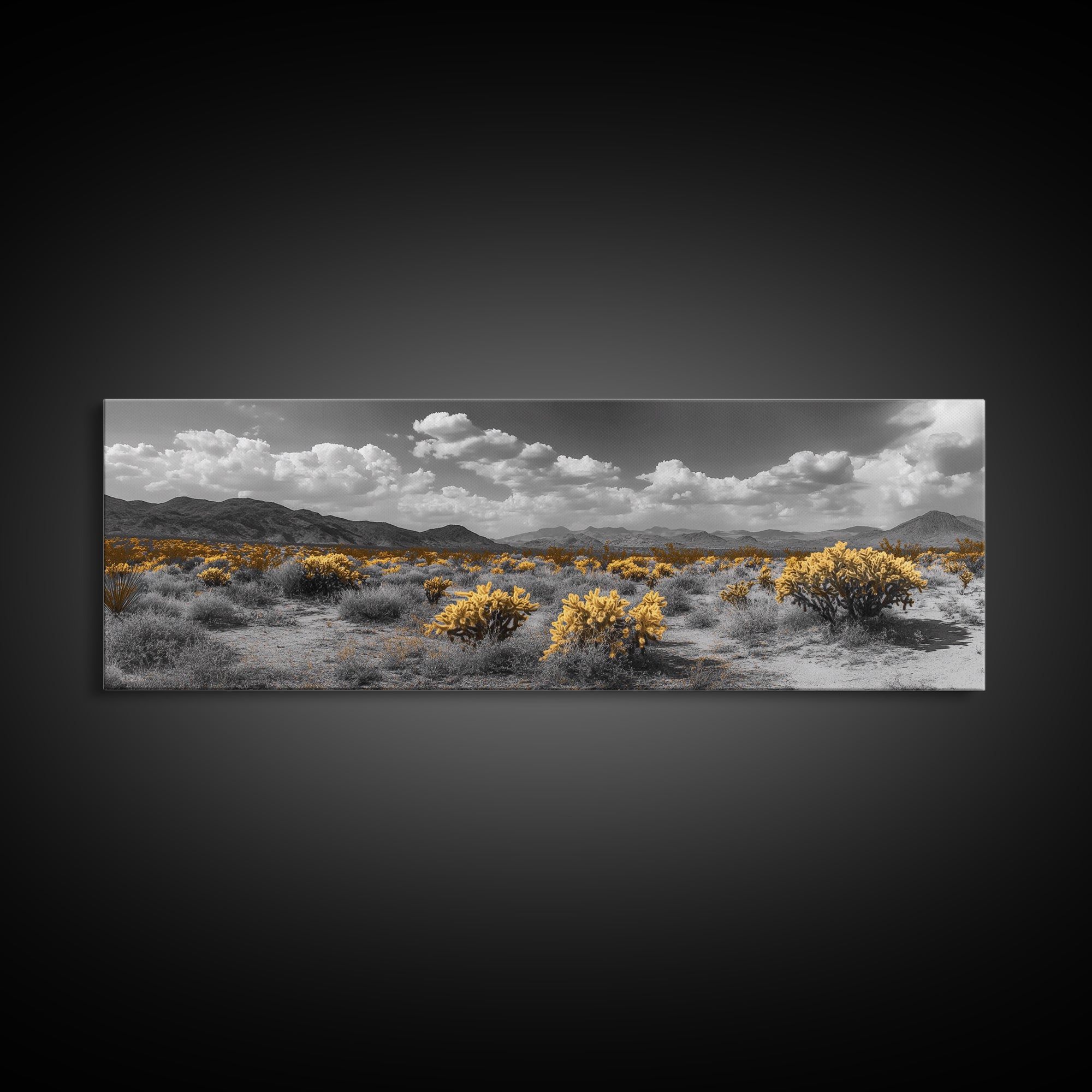 Desert Cactus, Southwestern Vibes, Golden Landscape, Boho Earth Tones, Framed Canvas Print, Entryway Wall Art, Desert Home Decor