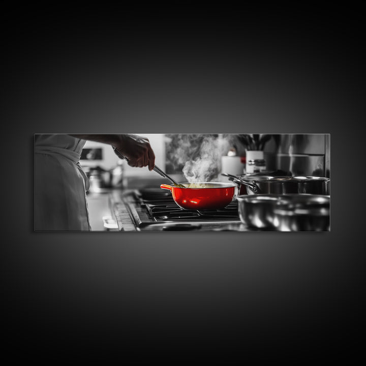 Red Cooking Pot, Steamy Kitchen Scene, Culinary Art Moment, Framed Canvas Print, Kitchen Wall Art, Modern Home Decor, Foodie Gift