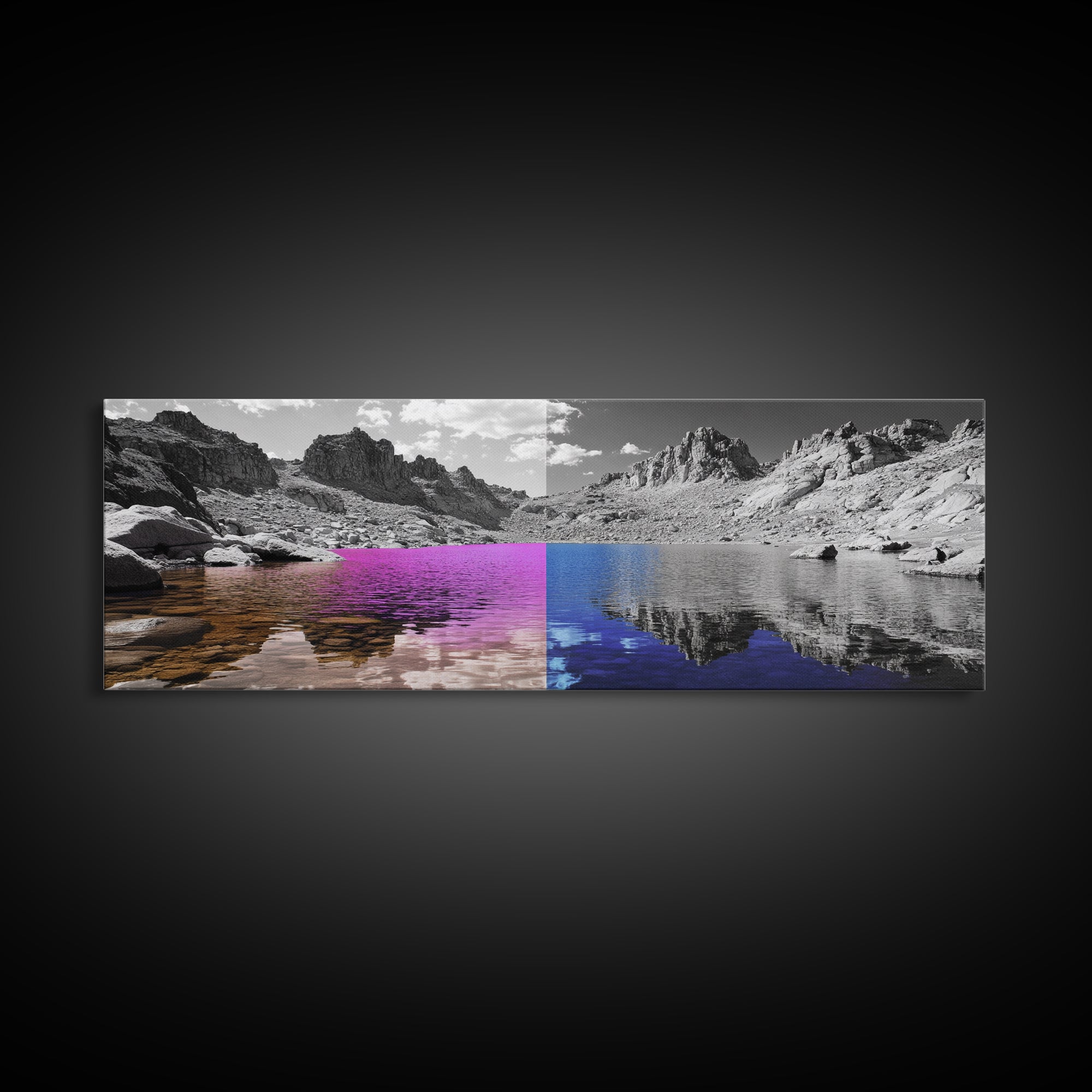 Split Color Lake, Fantasy Water Reflections, Surreal Landscape Scene, Framed Canvas Print, Bedroom Wall Art, Dreamy Nature Style