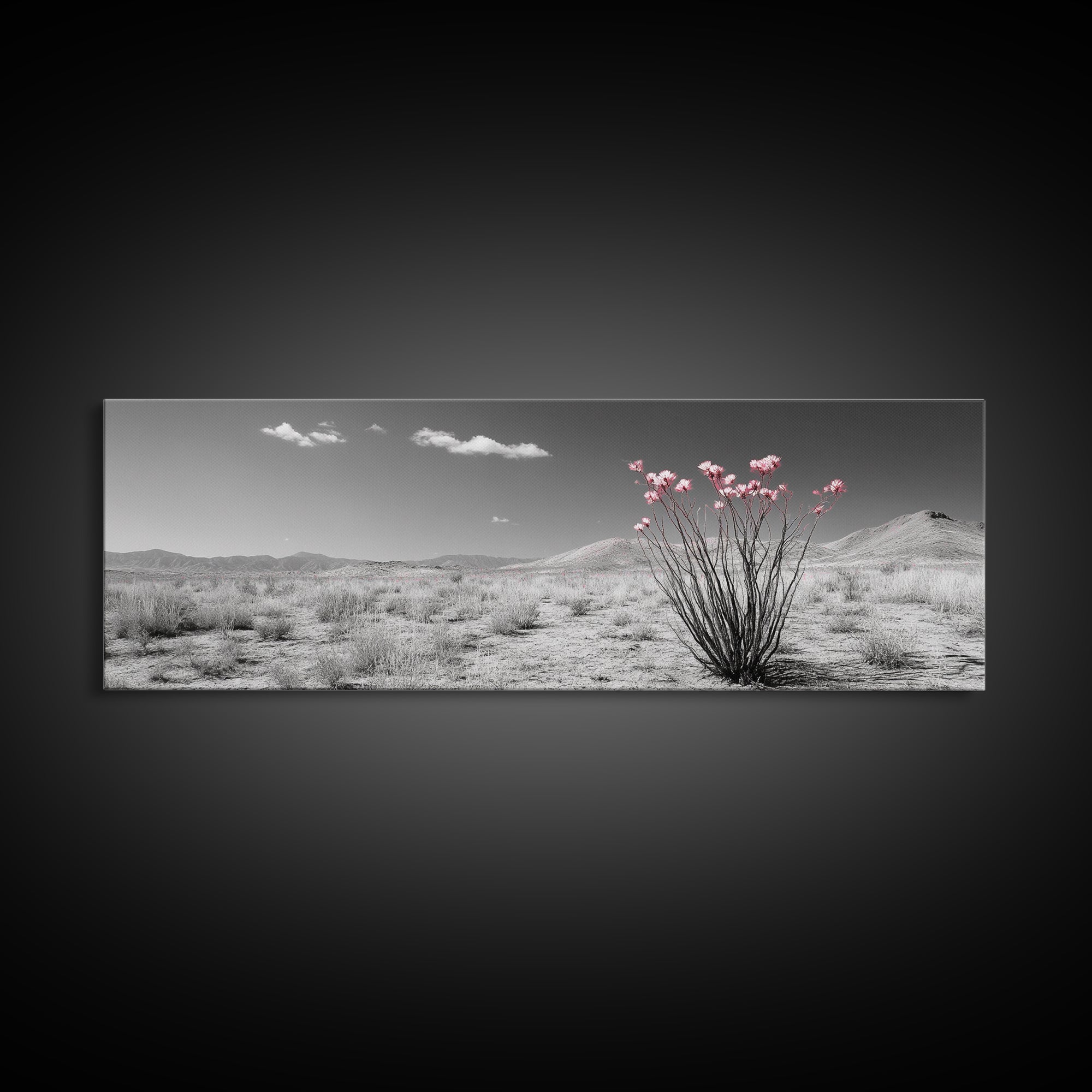 Desert Bloom Flowers, Pink Wildflower Landscape, Nature Wall Art, Framed Canvas Print, Boho Decor, Feminine Desert Bedroom Aesthetic
