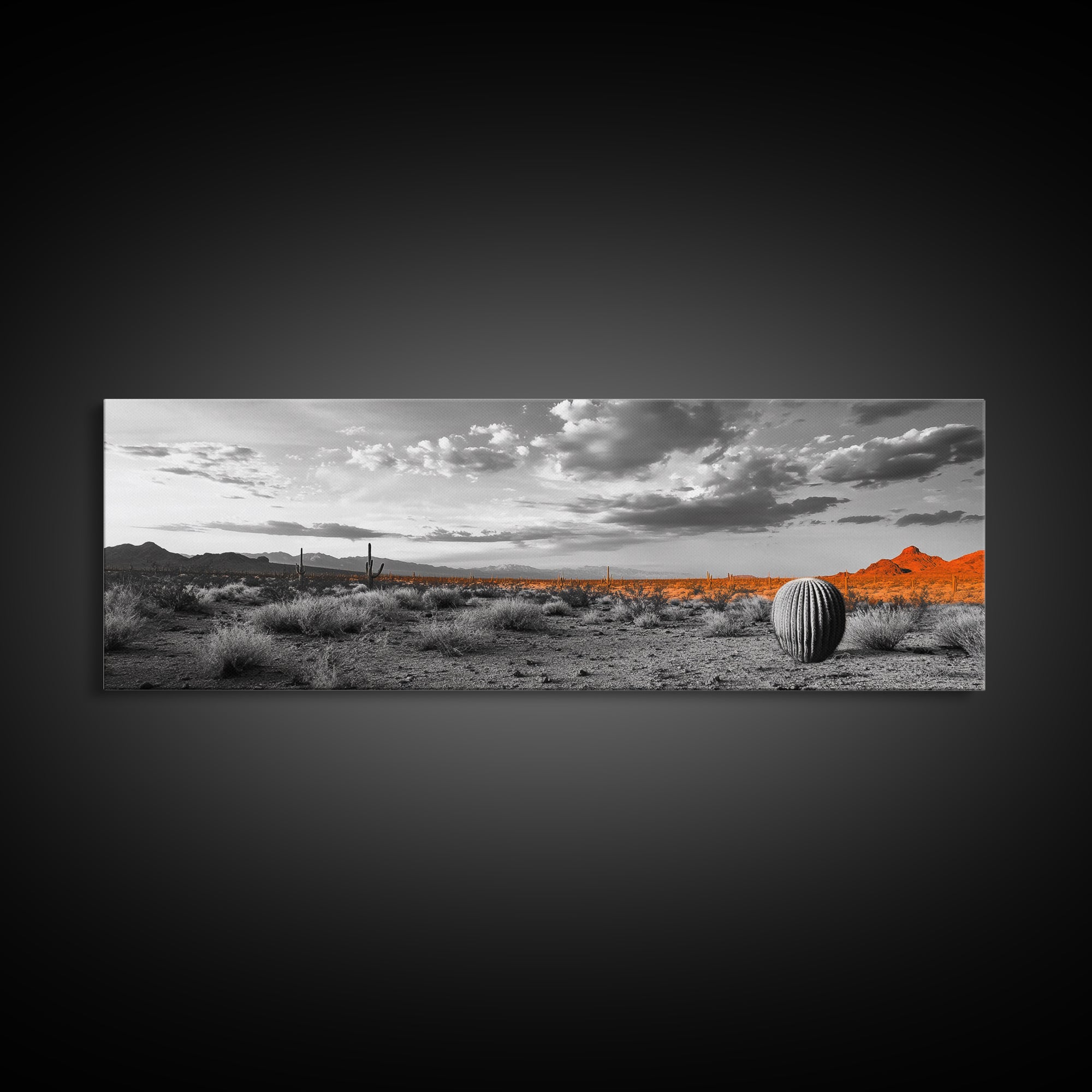Arizona Desert Cactus, Orange Sunset Landscape, Saguaro Art, Framed Canvas Print, Western Wall Decor, Rustic Living Room Accent