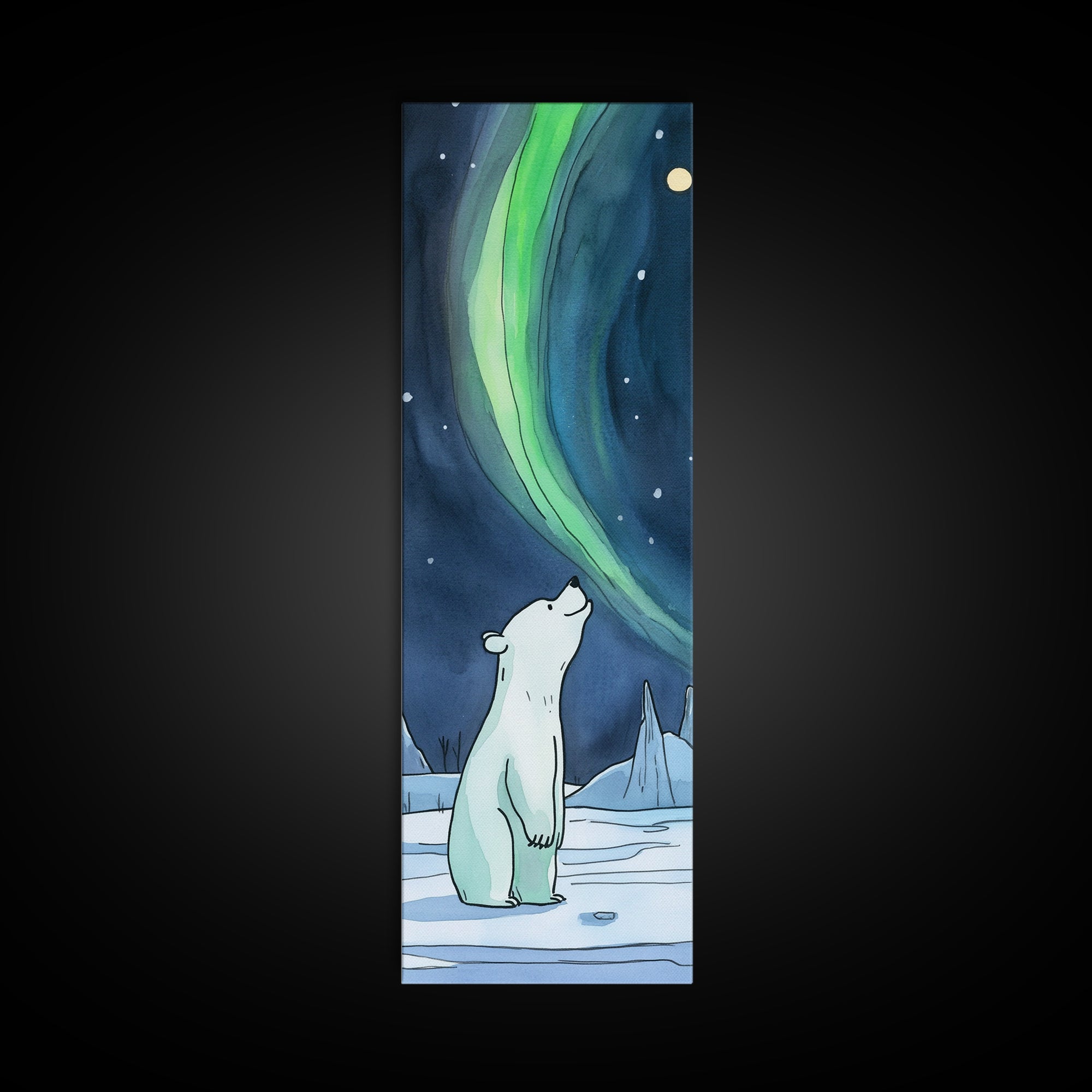 Polar Bear Watching Northern Lights Wall Art, Aurora Canvas Print, Arctic Animal Art, Nursery Decor, Winter Nature Wall Decor