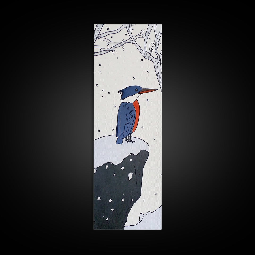 Snowy Kingfisher In Winter Forest Wall Art, Blue Orange Bird Print, Whimsical Woodland Decor, Nursery Room Gift, Kids Wall Art