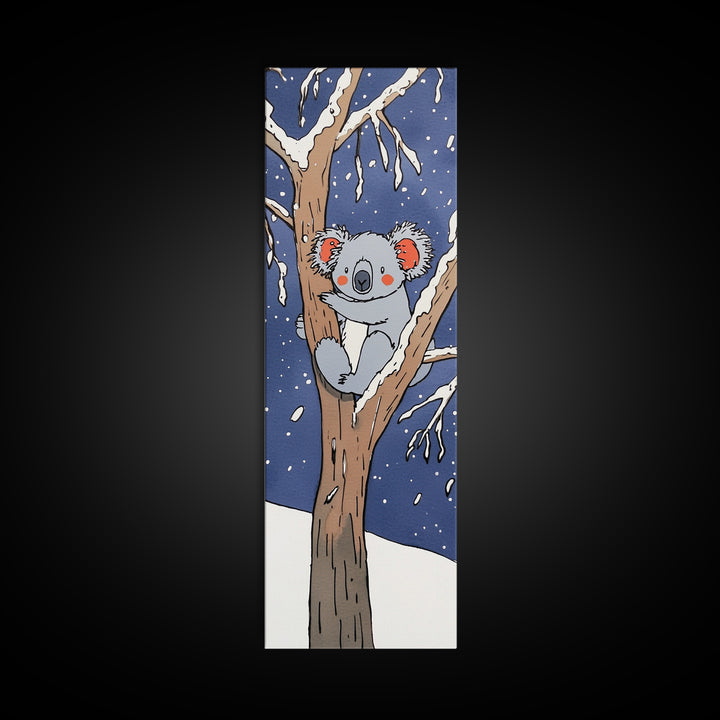 Cute Koala In Snowy Tree Canvas Print, Whimsical Animal Wall Art, Kids Room Decor, Nursery Wildlife Gift, Woodland Baby Decor