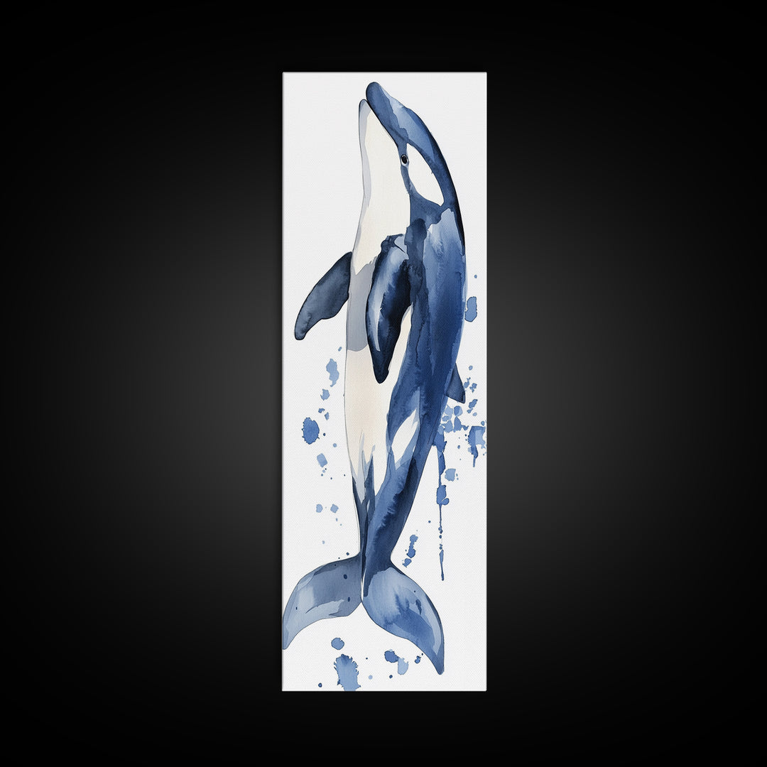 Blue Whale Watercolor Canvas Print, Ocean Animal Wall Art, Nautical Nursery Decor, Coastal Bathroom Art, Ocean Lover Gift