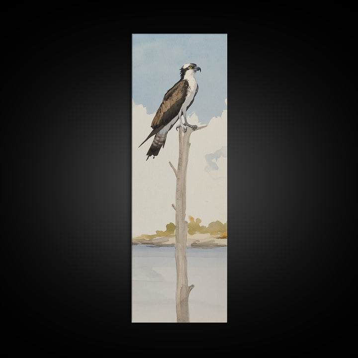 Osprey On Bare Tree Wall Art, Serene Lake Landscape Print, Coastal Wildlife Decor, Rustic Nature Art, Gift For Bird Lover