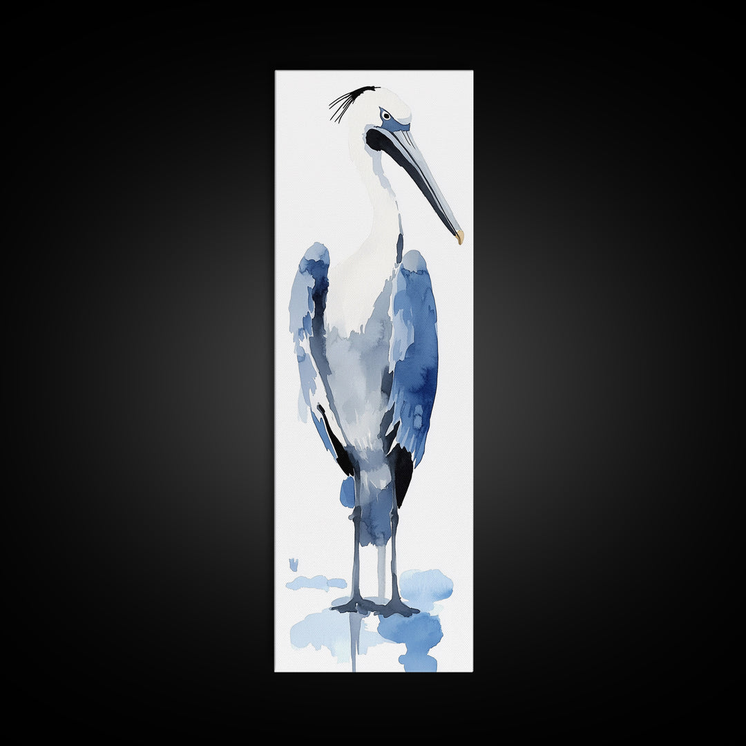 Blue Heron Watercolor Wall Art, Coastal Bird Print, Nautical Bathroom Decor, Ocean Wildlife Art, Elegant Lake House Gift