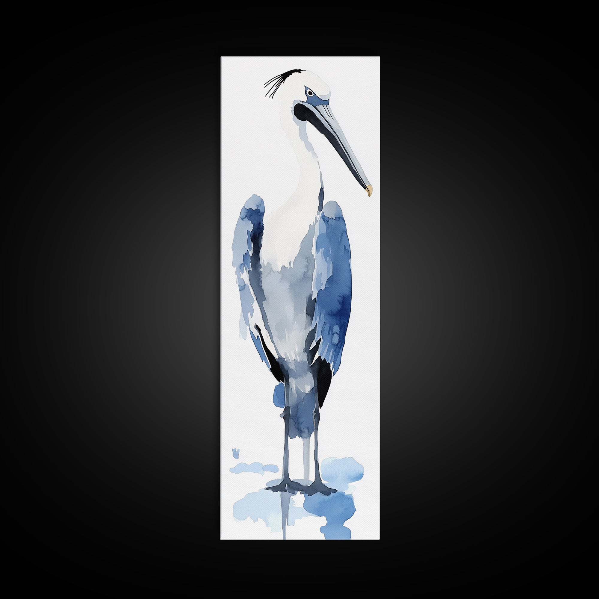 Blue Heron Watercolor Wall Art, Coastal Bird Print, Nautical Bathroom Decor, Ocean Wildlife Art, Elegant Lake House Gift