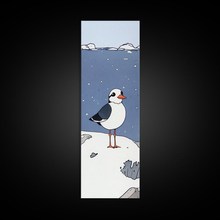 Whimsical Puffin Snow Scene Wall Art, Arctic Bird Print, Coastal Nursery Decor, Cute Animal Art, Winter Wildlife Gift, Kids Room Decor