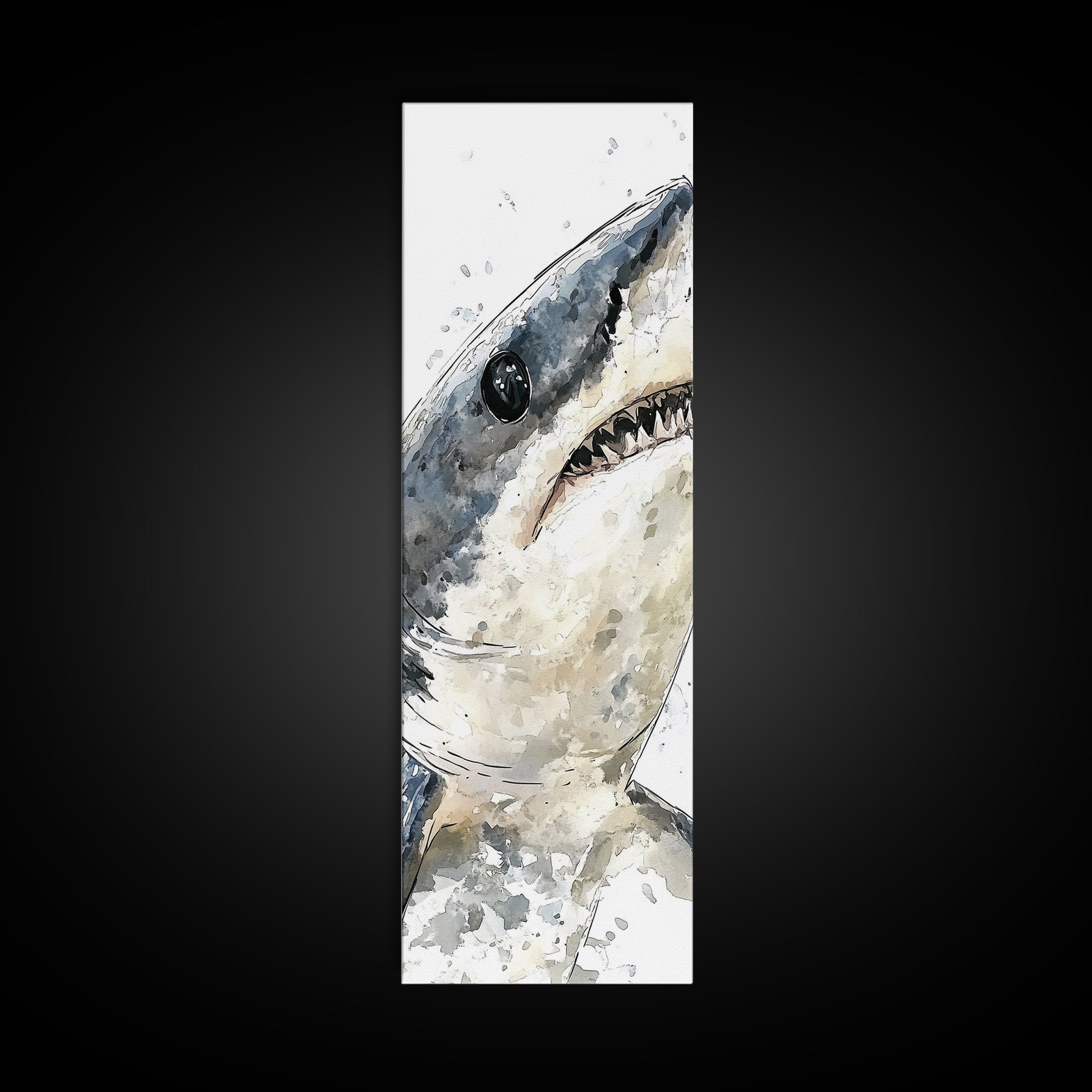 Great White Shark Canvas Print, Dramatic Ocean Animal Wall Art, Nautical Bathroom Decor, Coastal Sea Life Gift For Shark Lover