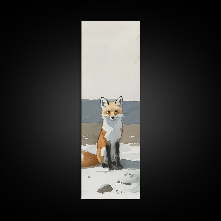 Minimal Fox In Snow Wall Art, Modern Wildlife Canvas Print, Scandinavian Animal Decor, Woodland Nursery Art, Neutral Home Decor